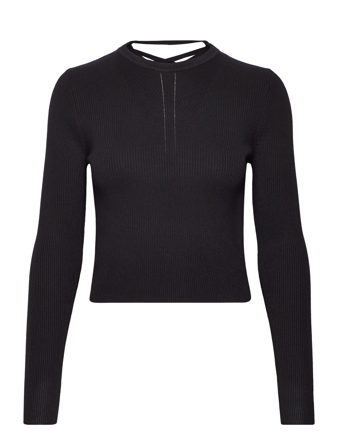 Ribbed Top With Back Slit Tops T-shirts & Tops Long-sleeved Black Mango