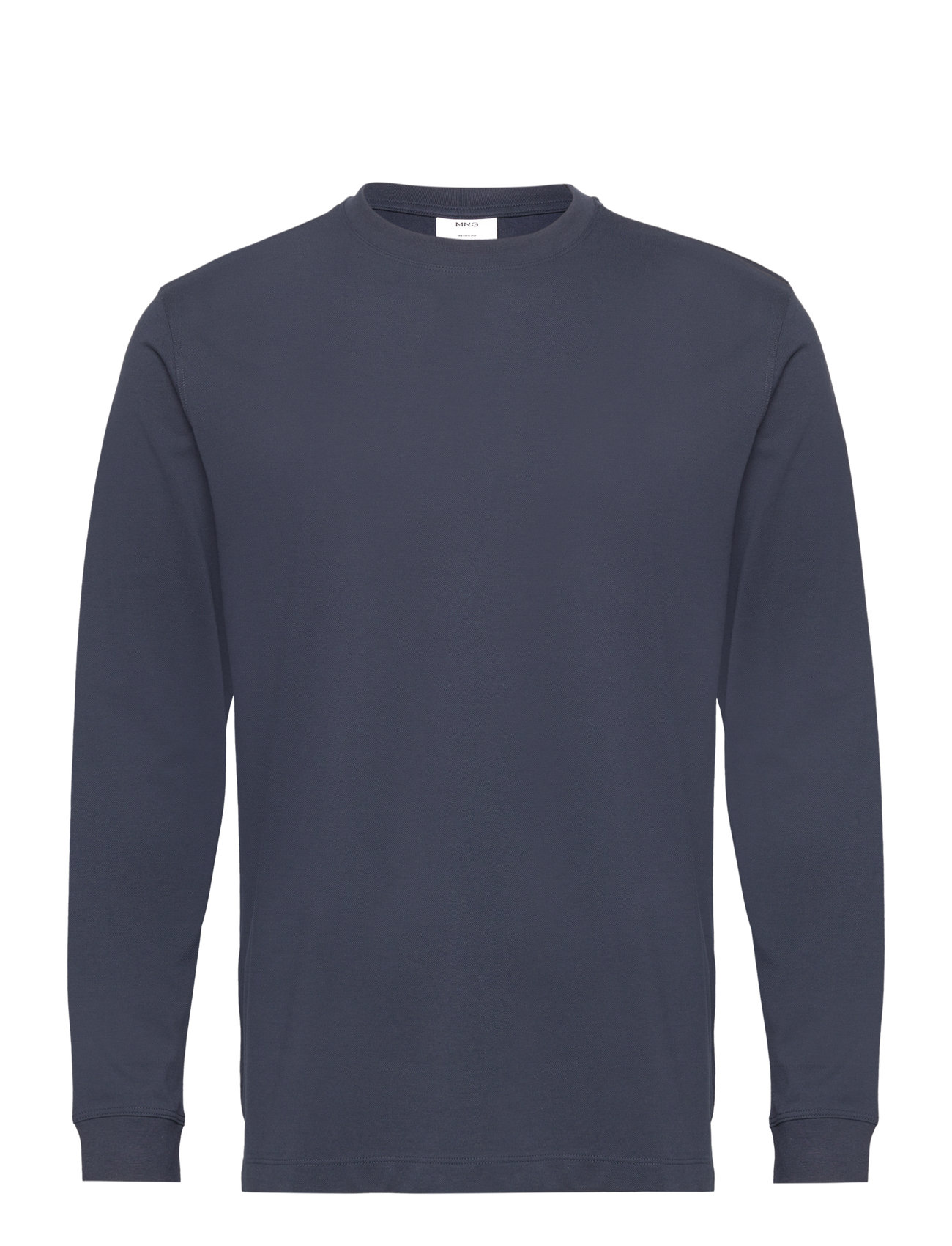 Long-Sleeved Pique Cotton T-Shirt Navy Mango