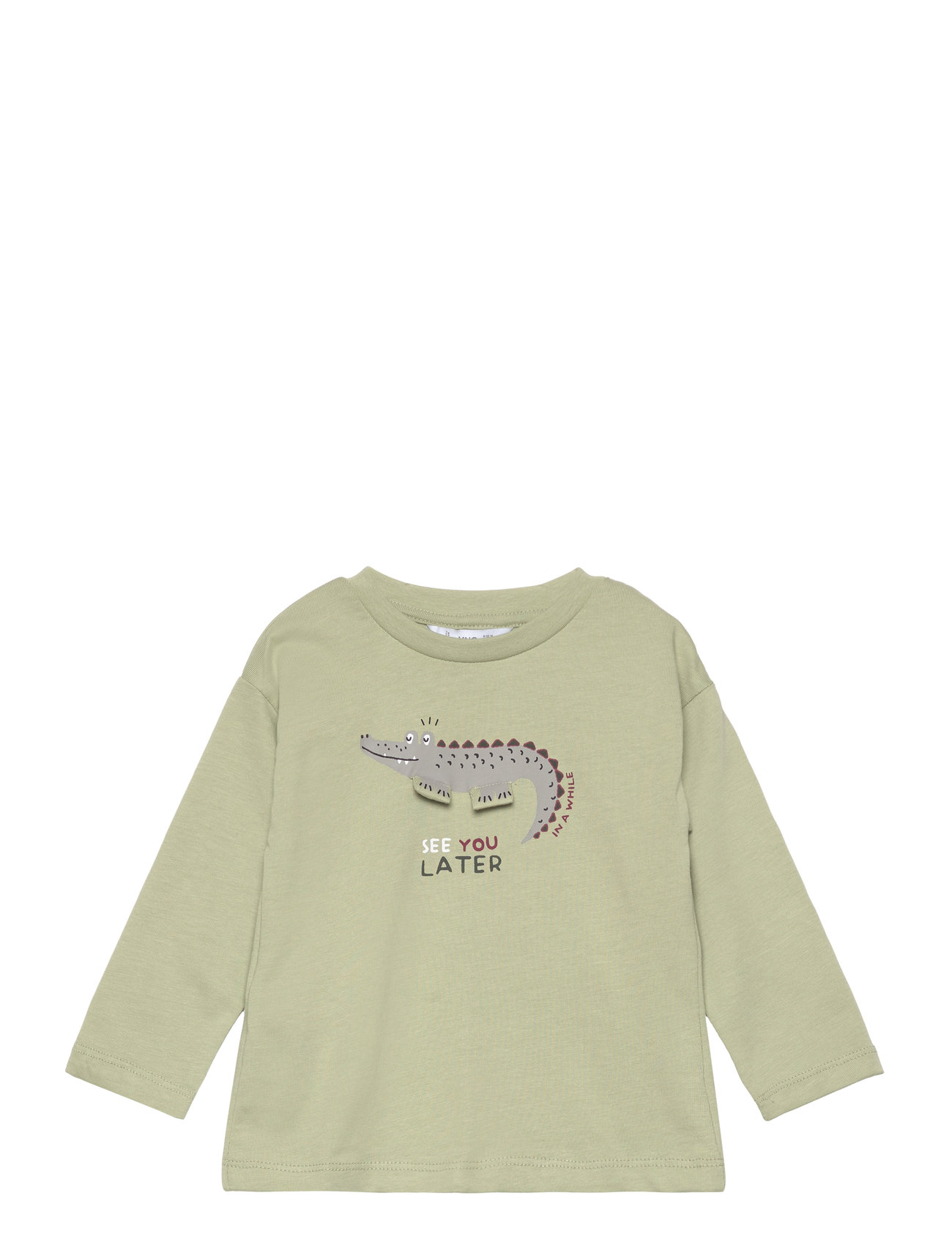 Long-Sleeved T-Shirt With Embossed Print Tops T-shirts Long-sleeved T-shirts Green Mango