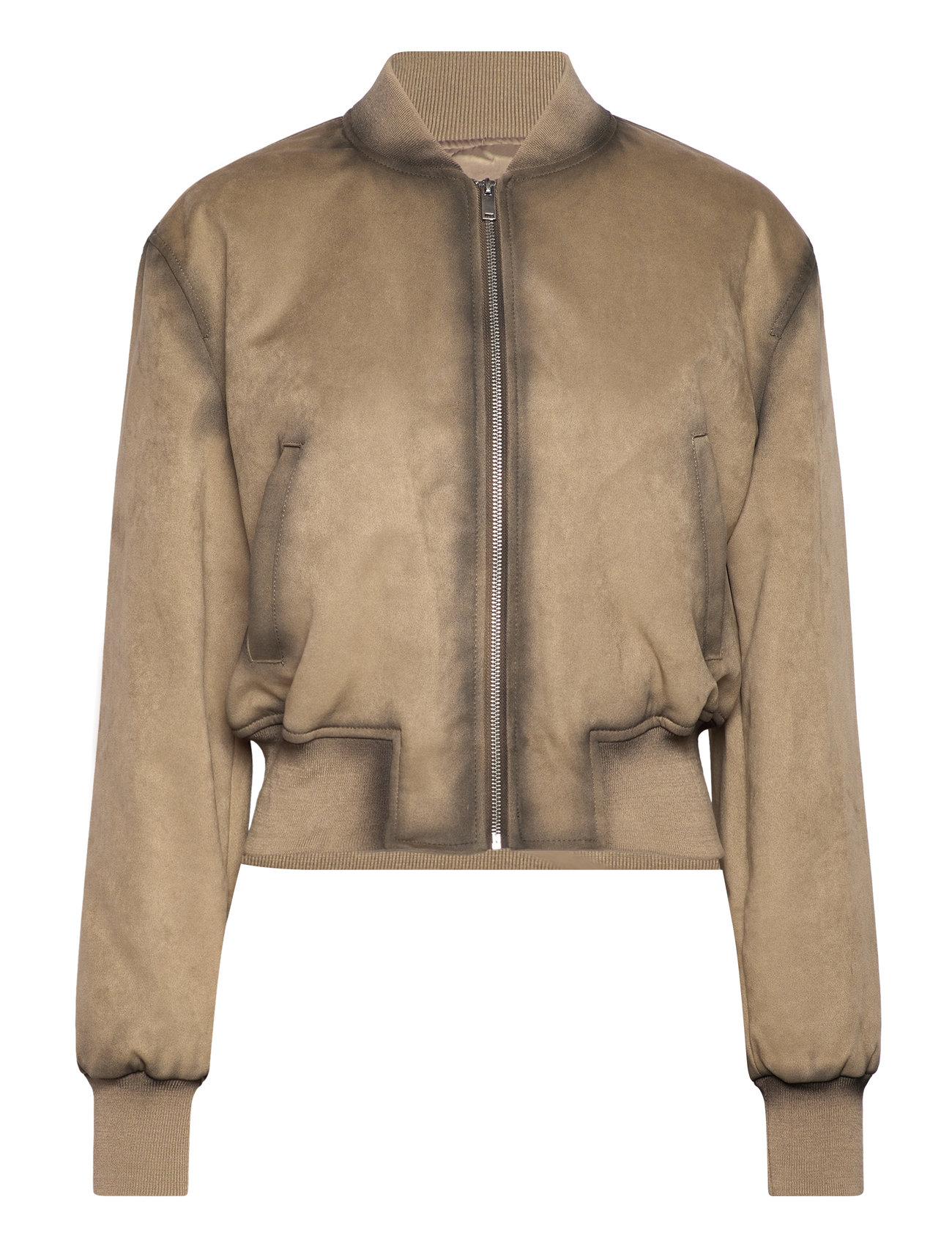 Worn Leather-Effect Bomber Jacket Bomberjakke Brown Mango