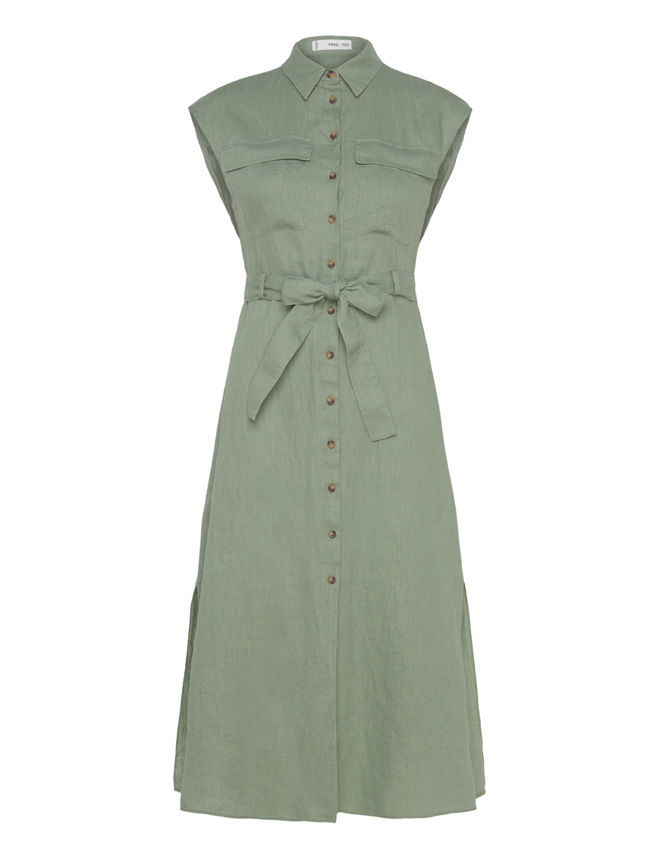 100% Linen Shirty Dress Green Mango