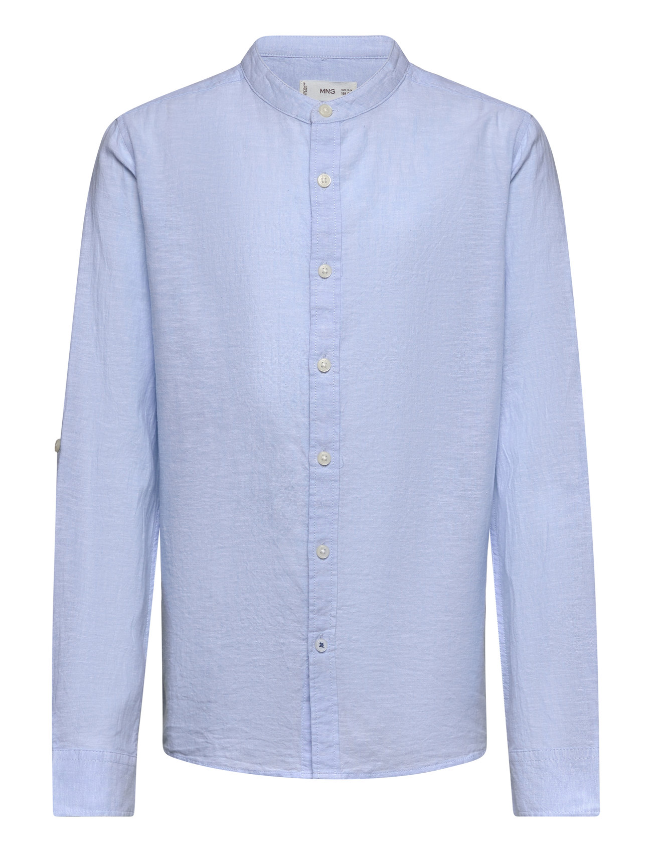 Regular-Fit Mao-Collar Linen Shirt Blue Mango
