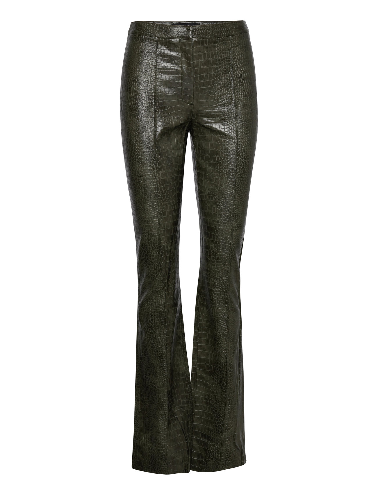 Flare Pants With Animal Print Effect Bottoms Trousers Leather Leggings-Byxor Khaki Green Mango