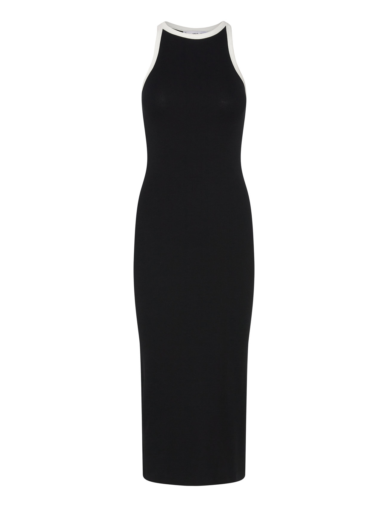 Contrast Ribbed Knit Dress Black Mango