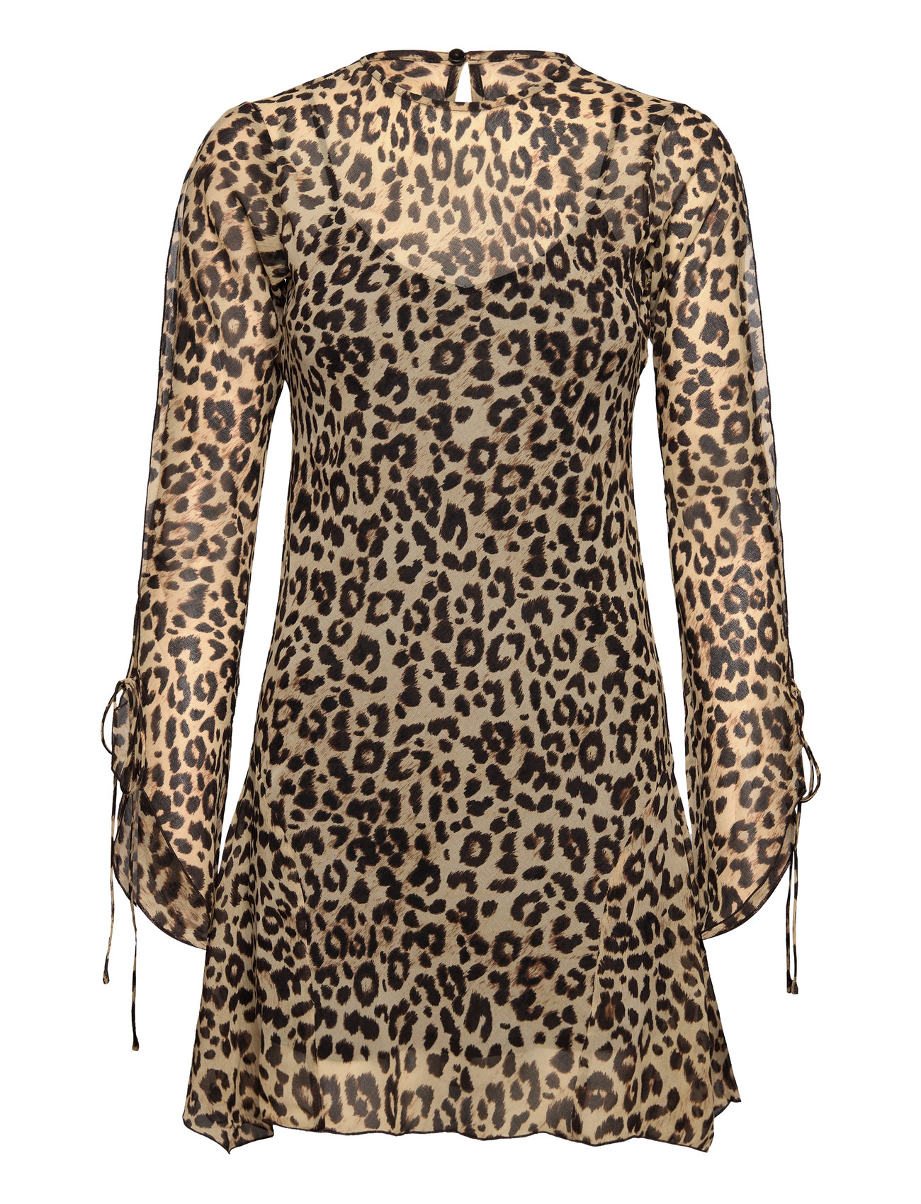 Flared-Sleeved Leopard-Print Dress Kort Kjole Brown Mango