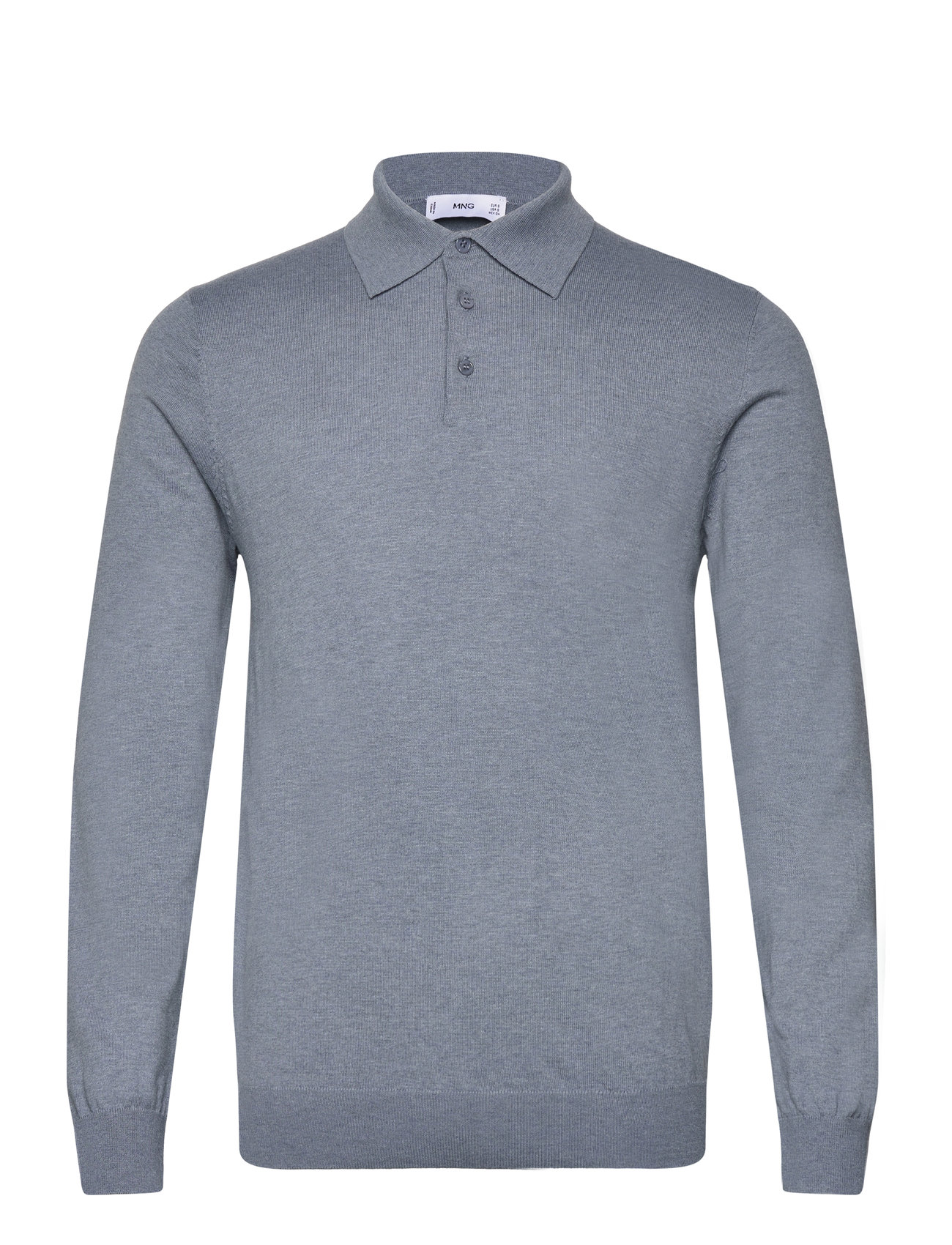 Long-Sleeved Cotton Jersey Polo Shirt Blue Mango