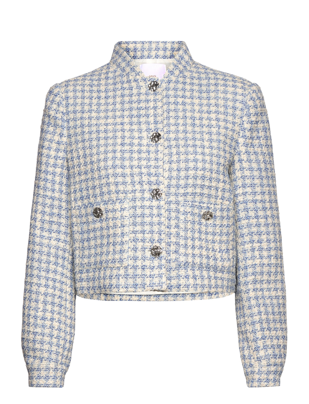 Mango Tweed Jacket With Metal Buttons Blå