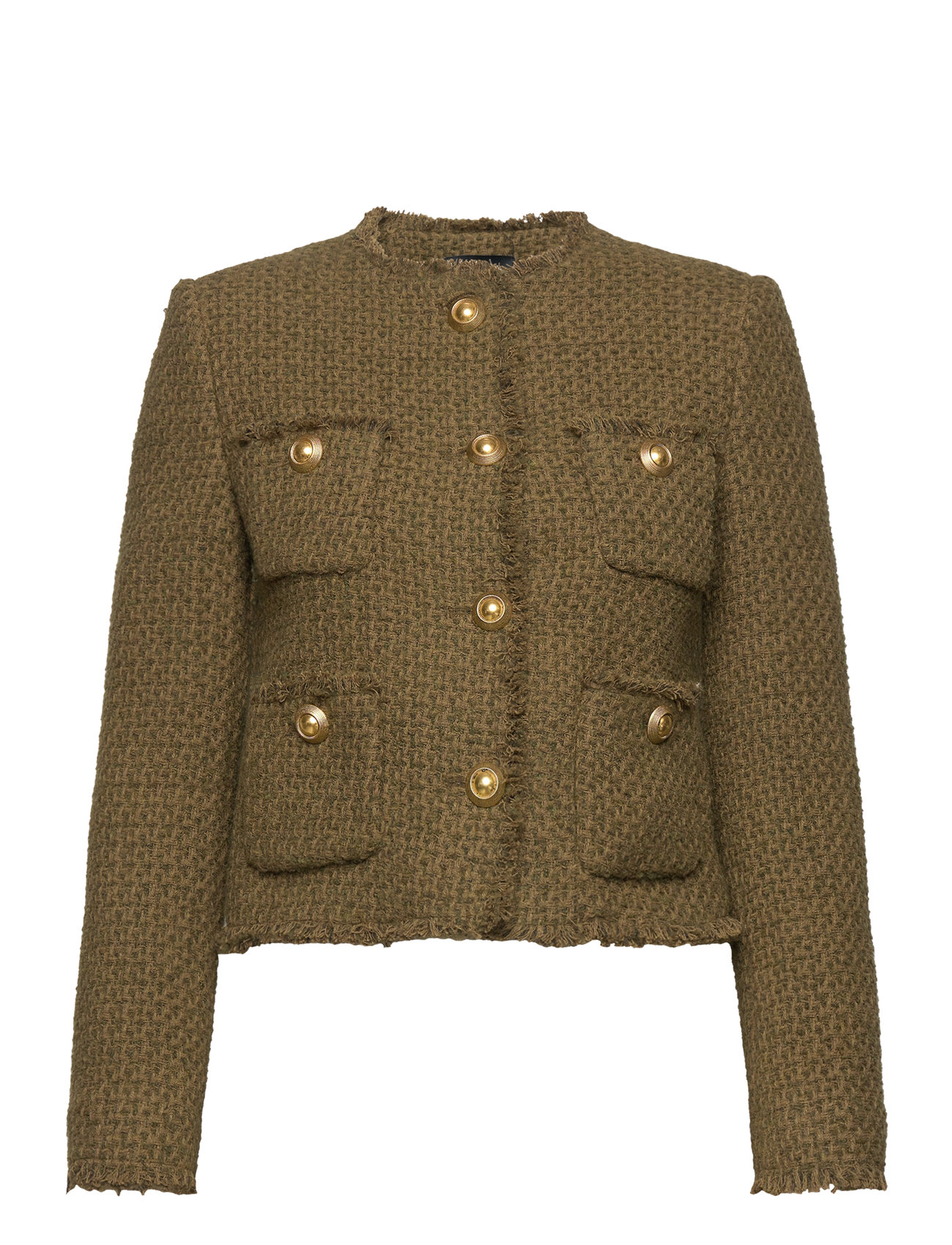 Mango Pocket Tweed Jacket Khaki Green