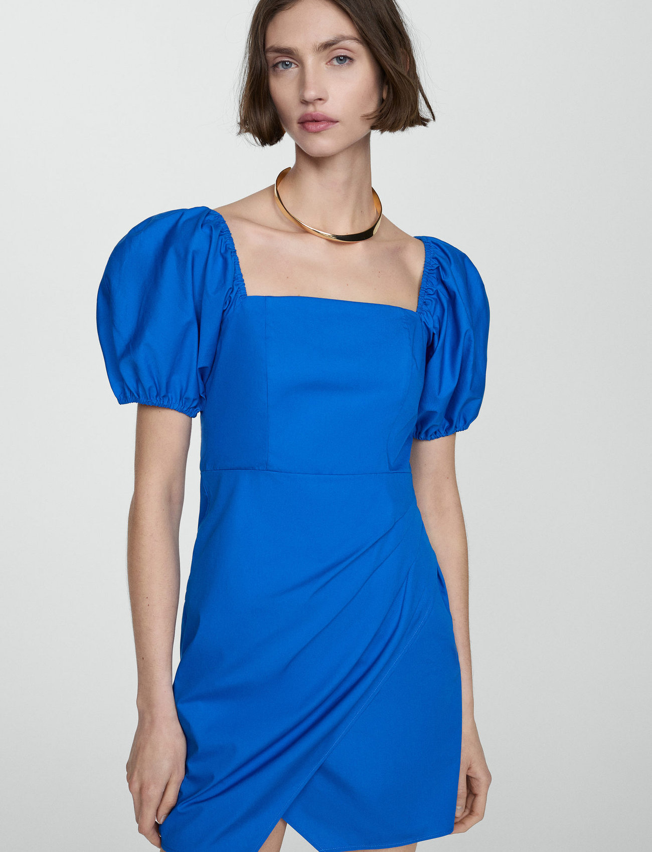 Mango Printed Dress With Balloon Sleeves, S, Blue, Kjoler > Kort Kjole, Dame