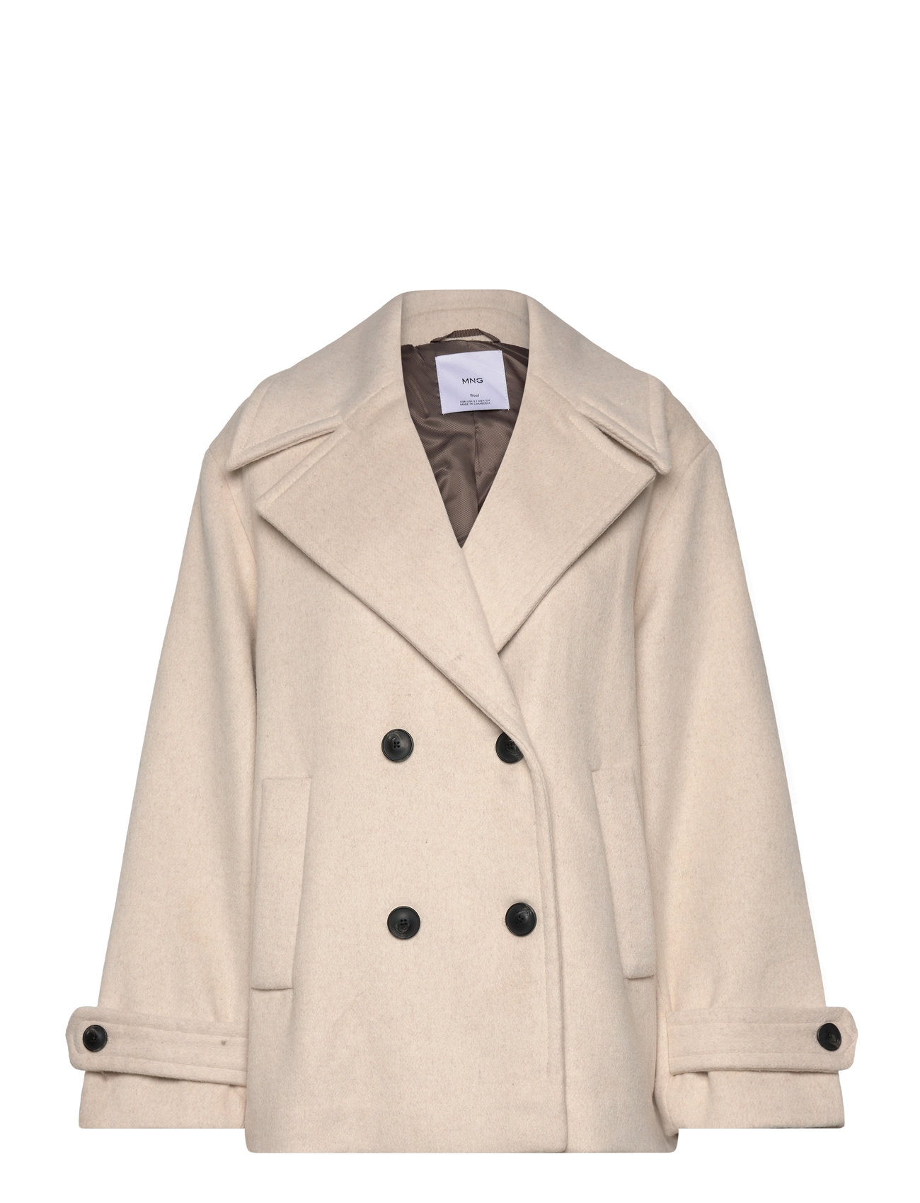 Wool Double-Breasted Coat With Buttons Ulljakke Jakke Cream Mango