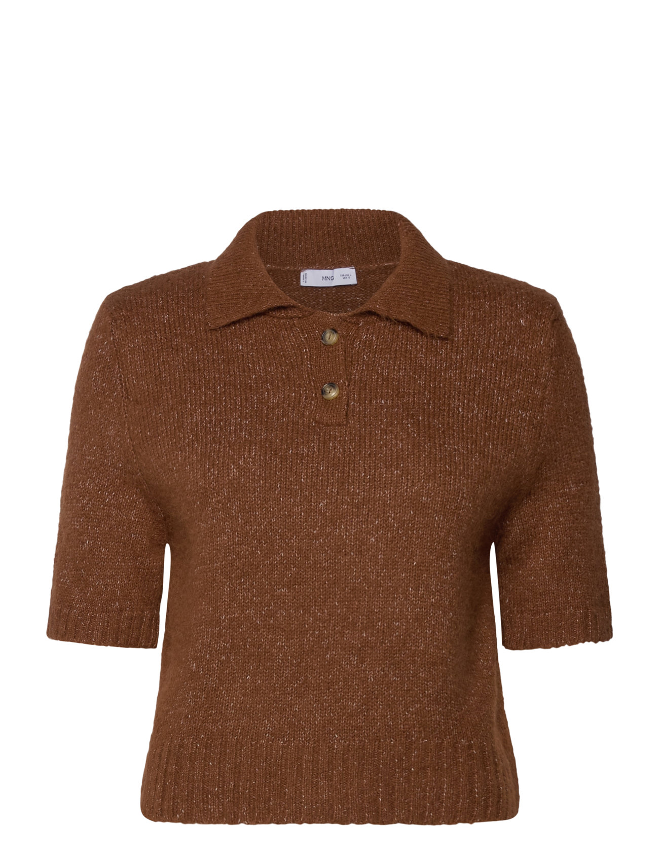 Knitted Polo Shirt With Ribbed Details Brown Mango