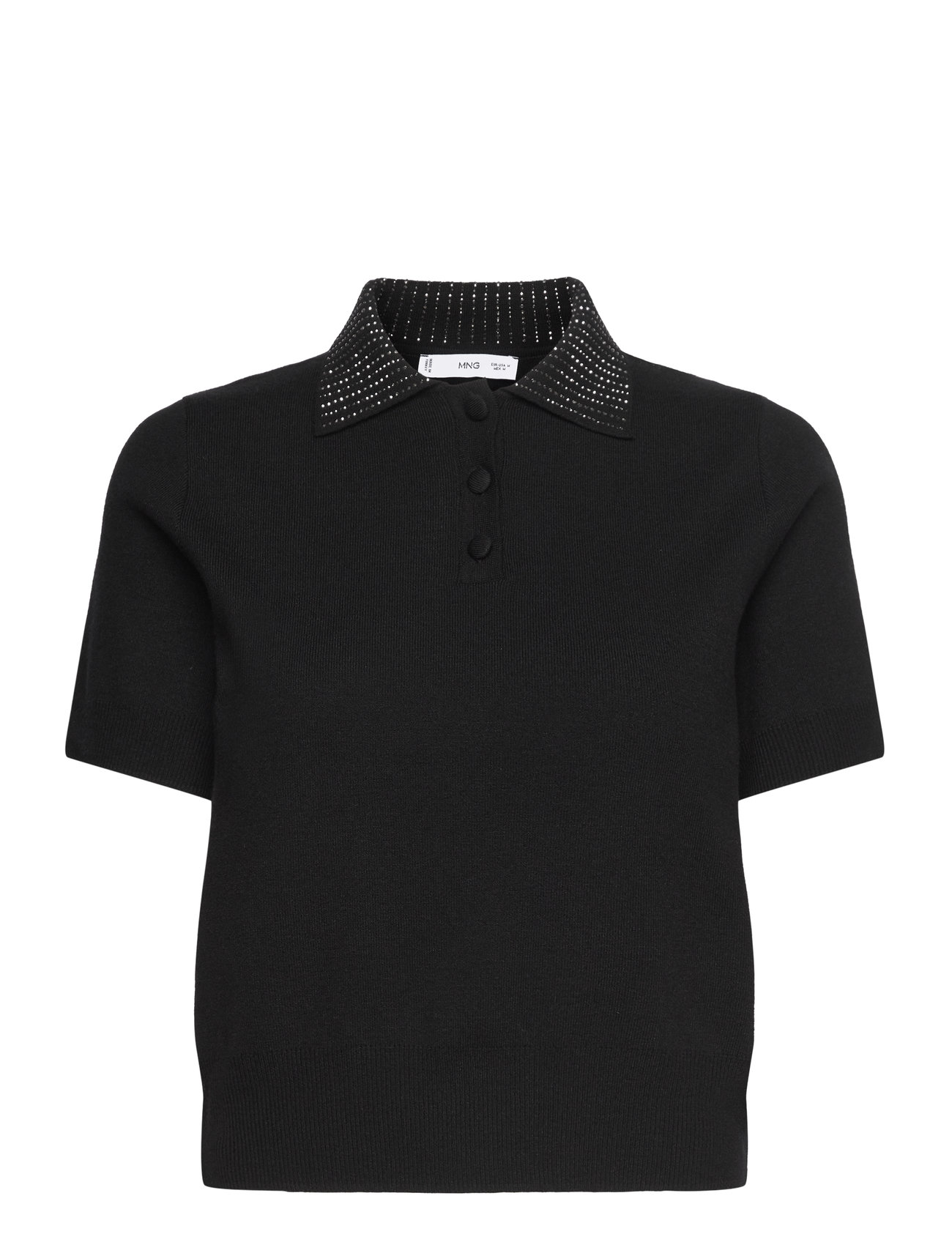 Knitted Polo Shirt With Rhinest Collar Black Mango