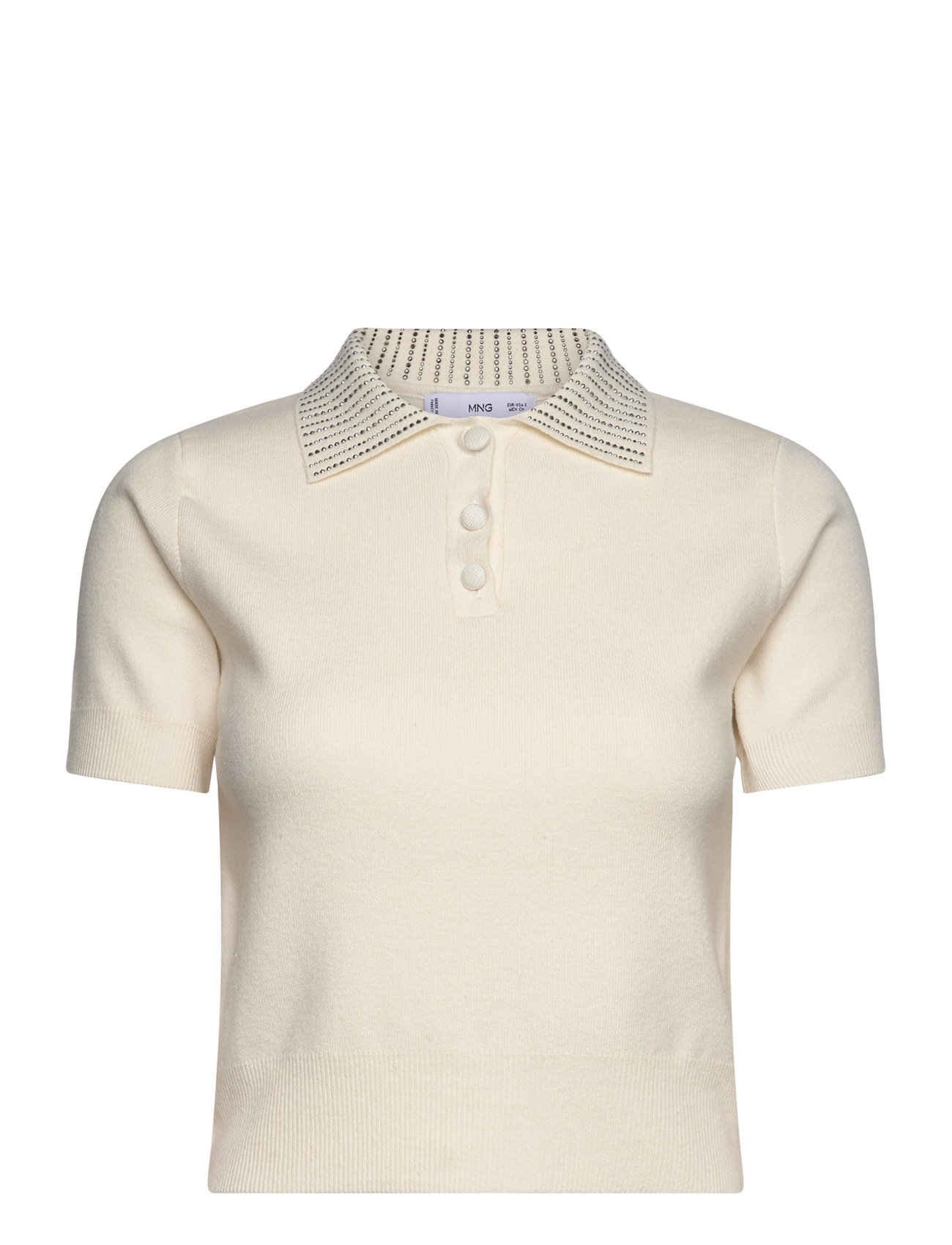 Knitted Polo Shirt With Rhinest Collar Cream Mango