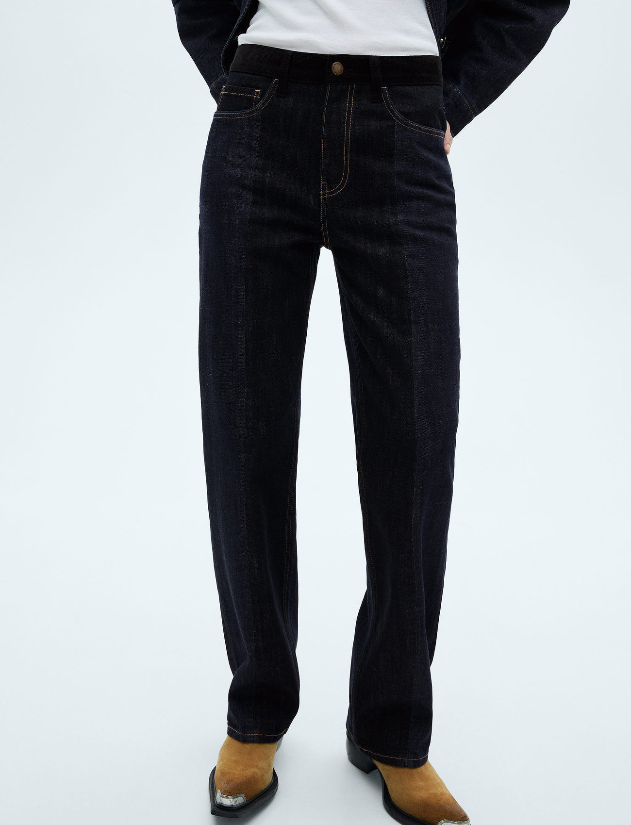 Mango High Waist Straight Jeans, 34, Navy, Jeans > Lige-Almindelige, Dame