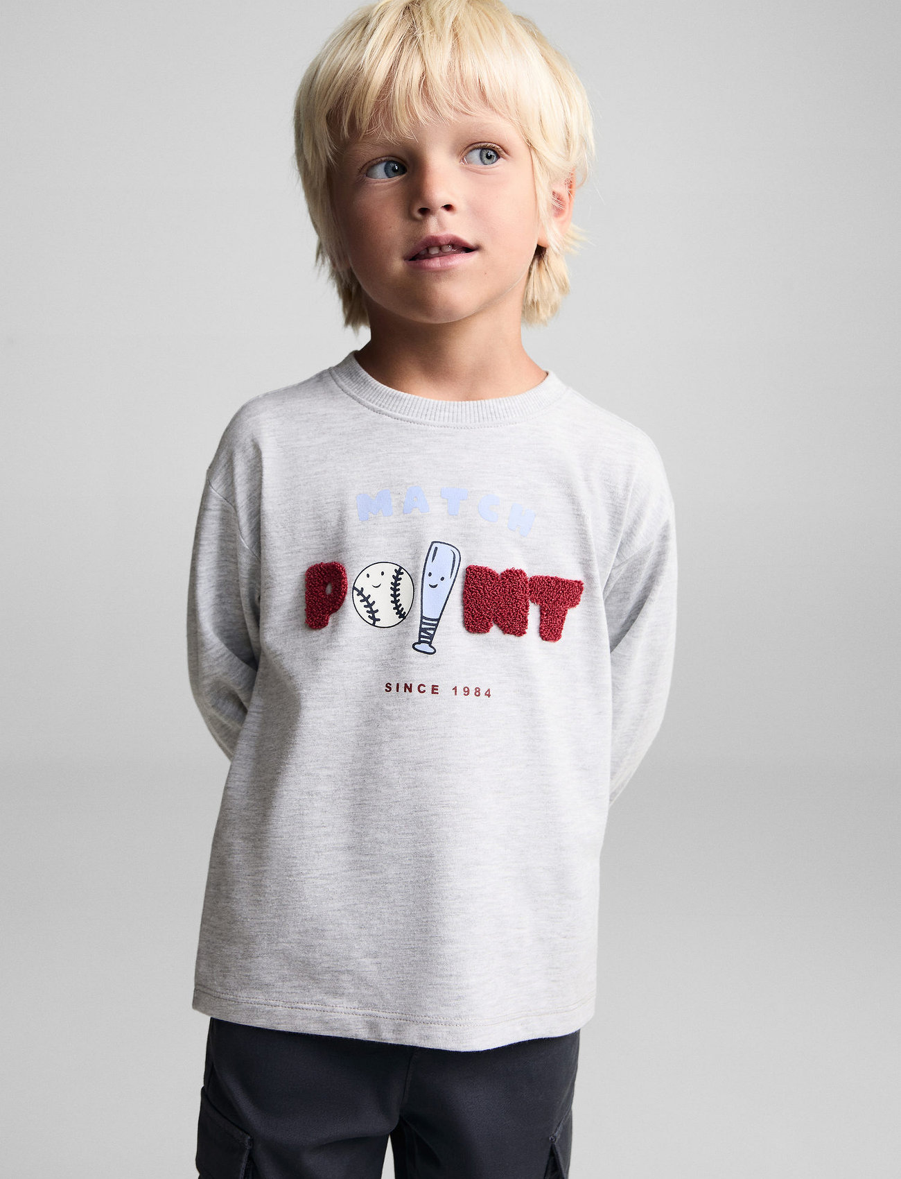 Mango Long-Sleeved T-Shirt With Embossed Print, 104, Purple, T-Shirts > Langærmede T-shirts, Børn