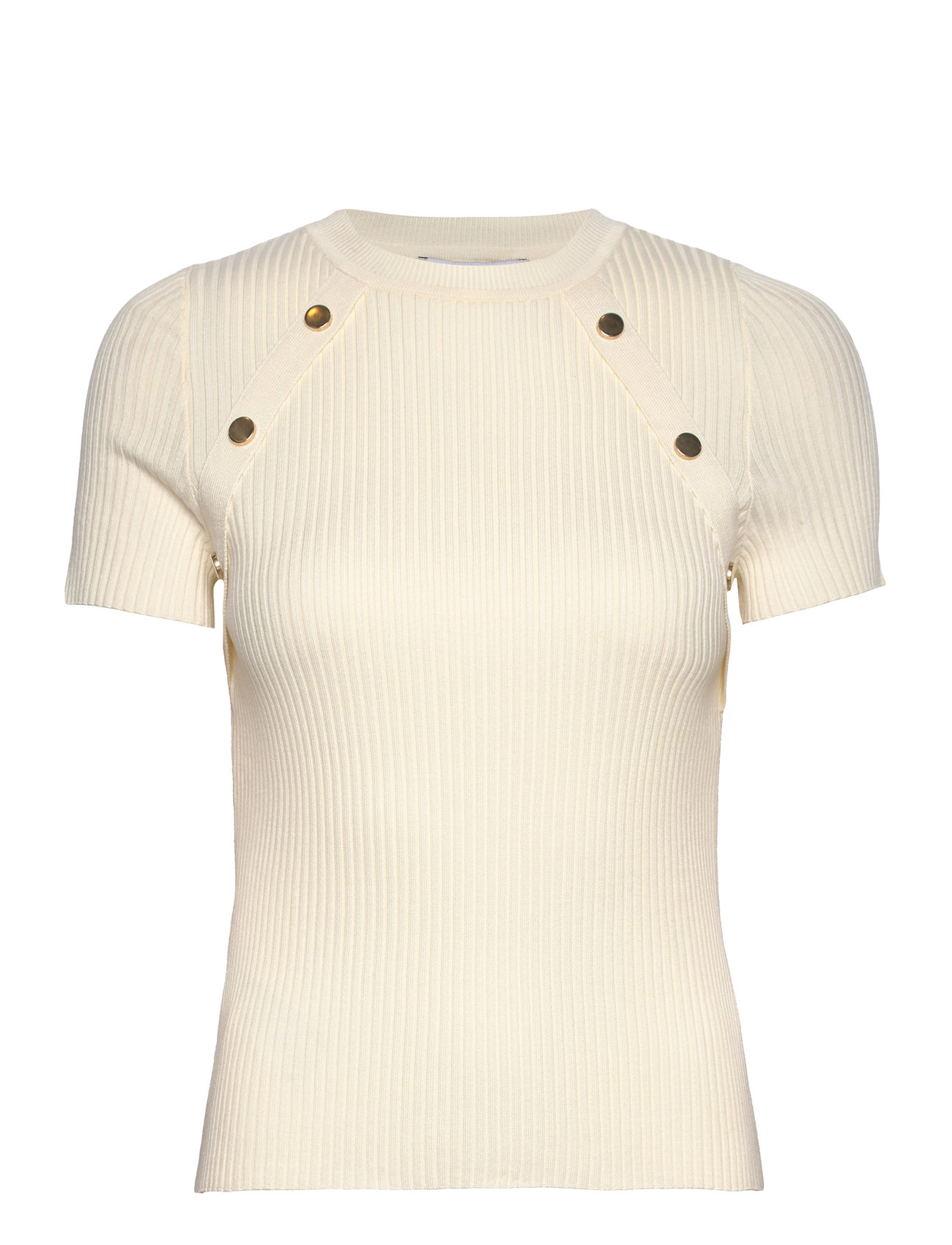 Short-Sleeved Ribbed Sweater With Buttons Cream Mango