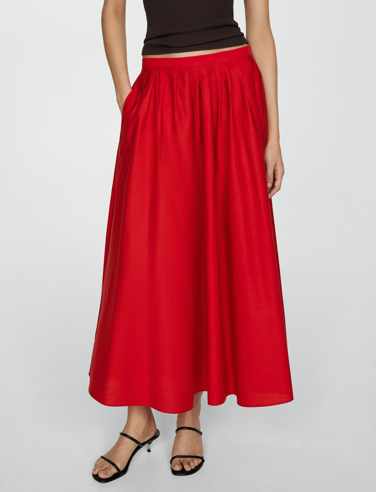 Mango Pleated Midi-Skirt, 34, Red, Nederdele > Knælange Og Midi Nederdele, Dame