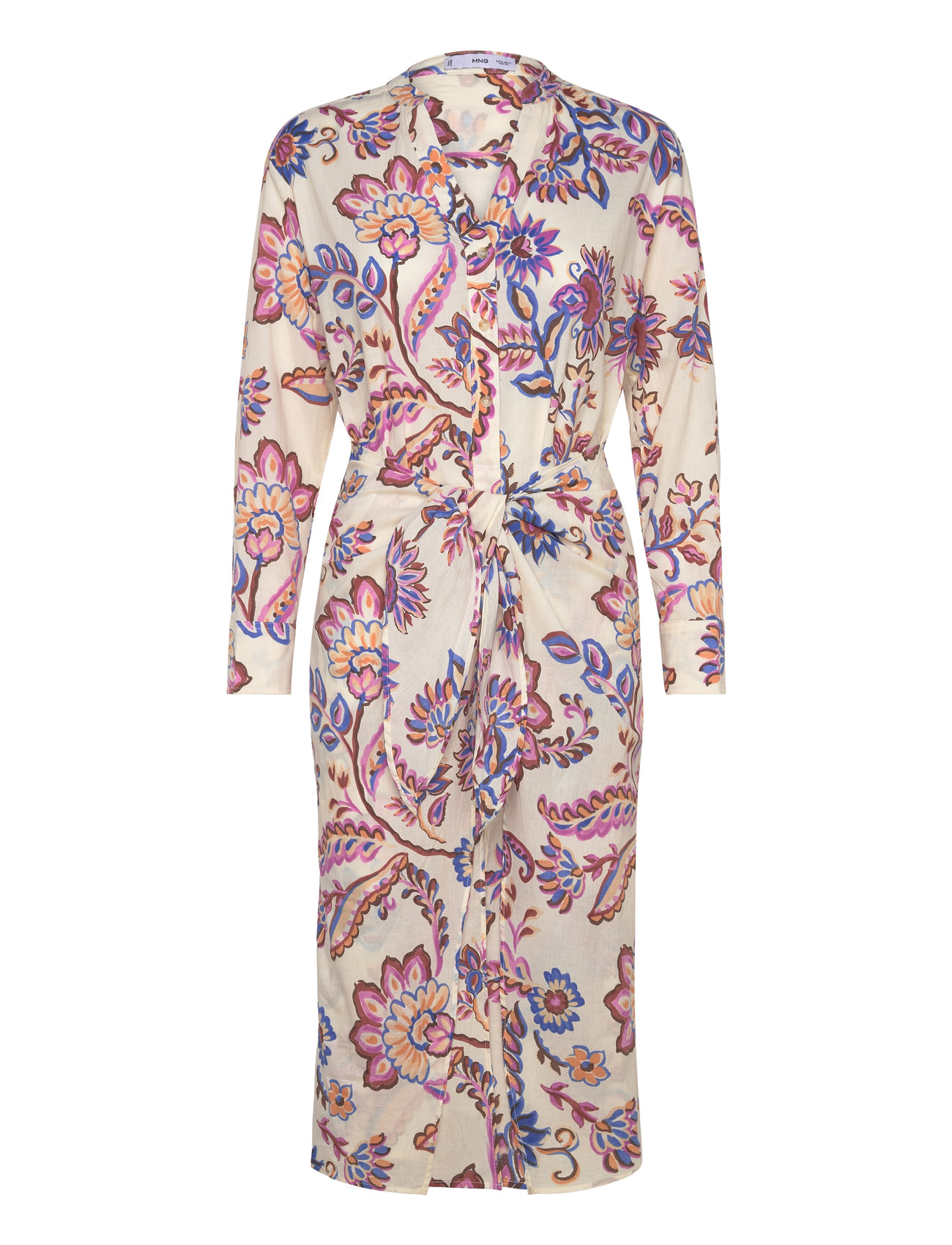 Floral Print Dress With Bow Knelang Kjole Cream Mango