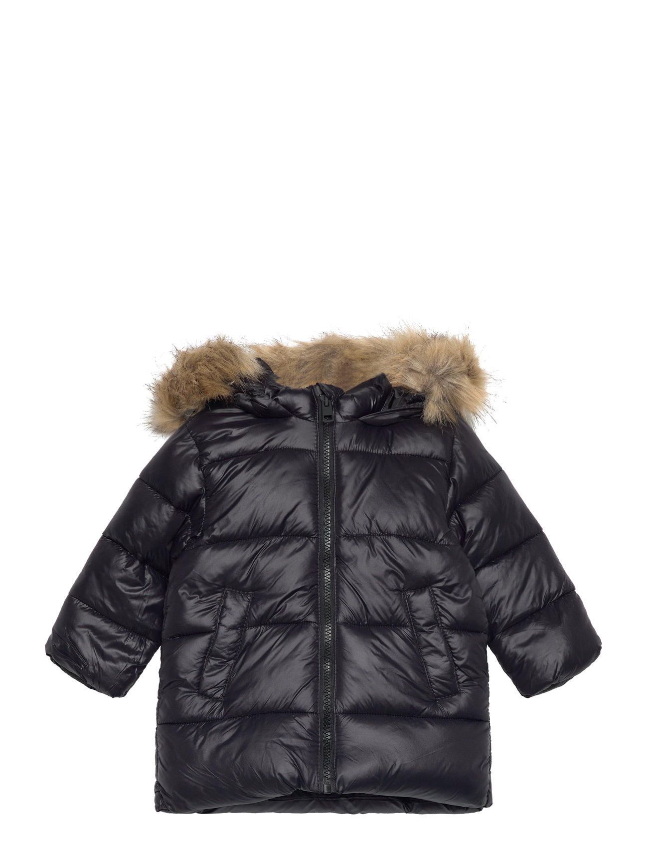 Mango Quilted Coat With Fur-Effect Hood Svart