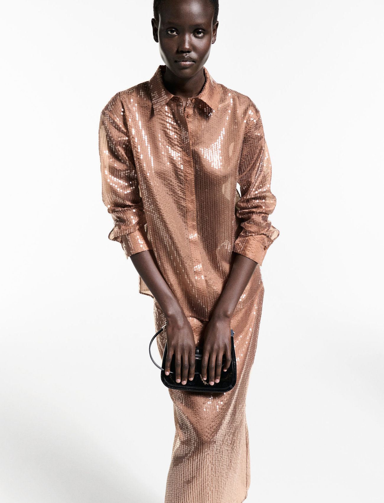 Mango Semi-Transparent Sequined Shirt, M, Brown, Skjorter > Langærmede, Dame