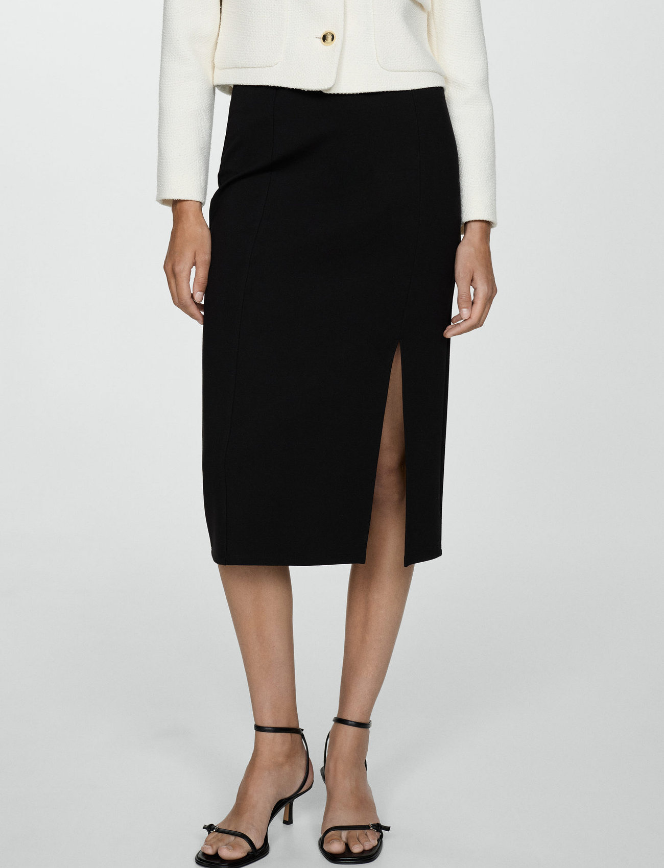 Mango Pencil Skirt With Rome-Knit Opening, XS, Black, Nederdele > Blyantnederdele, Dame