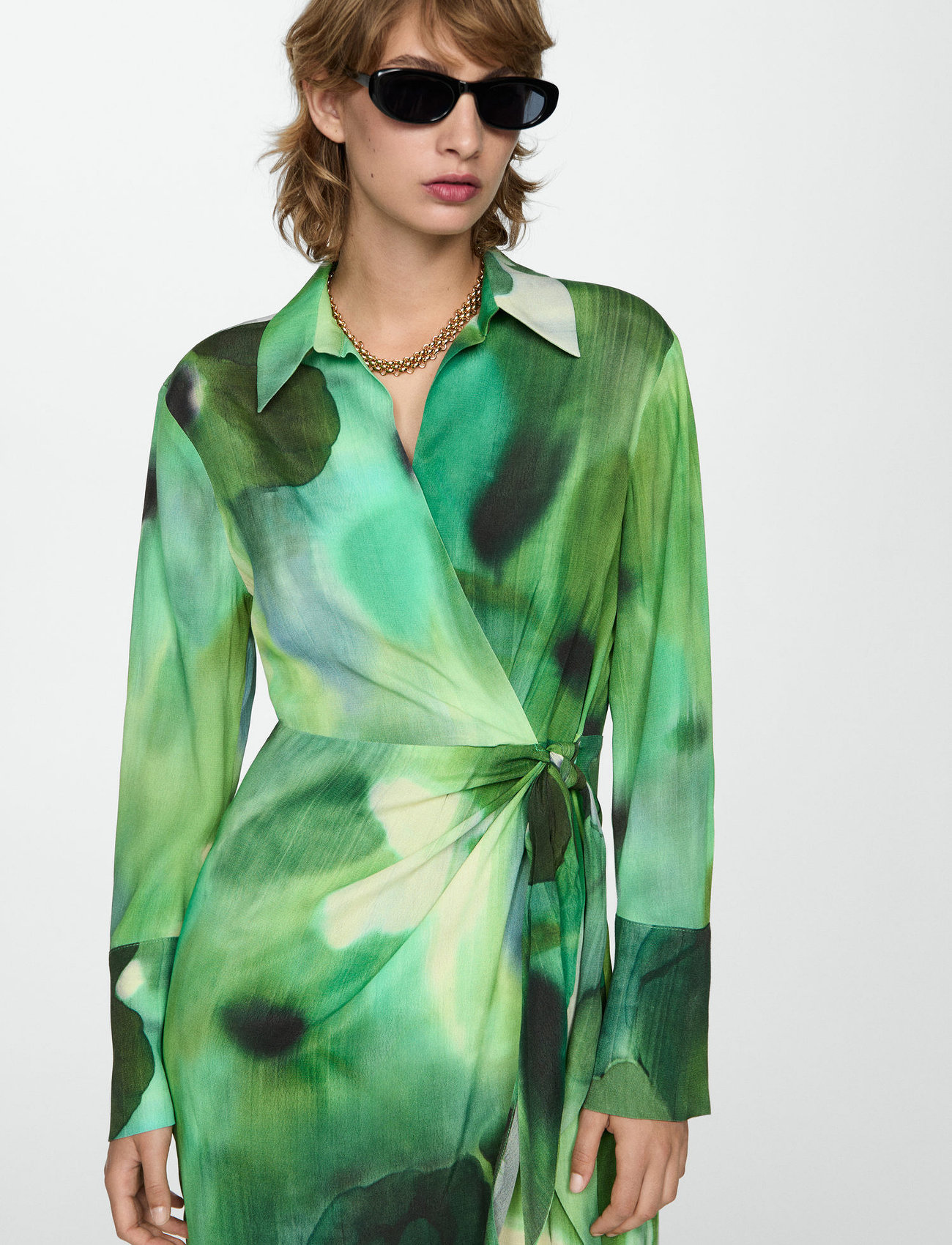 Mango Printed Bow Dress, S, Green, Kjoler > Kort Kjole, Dame