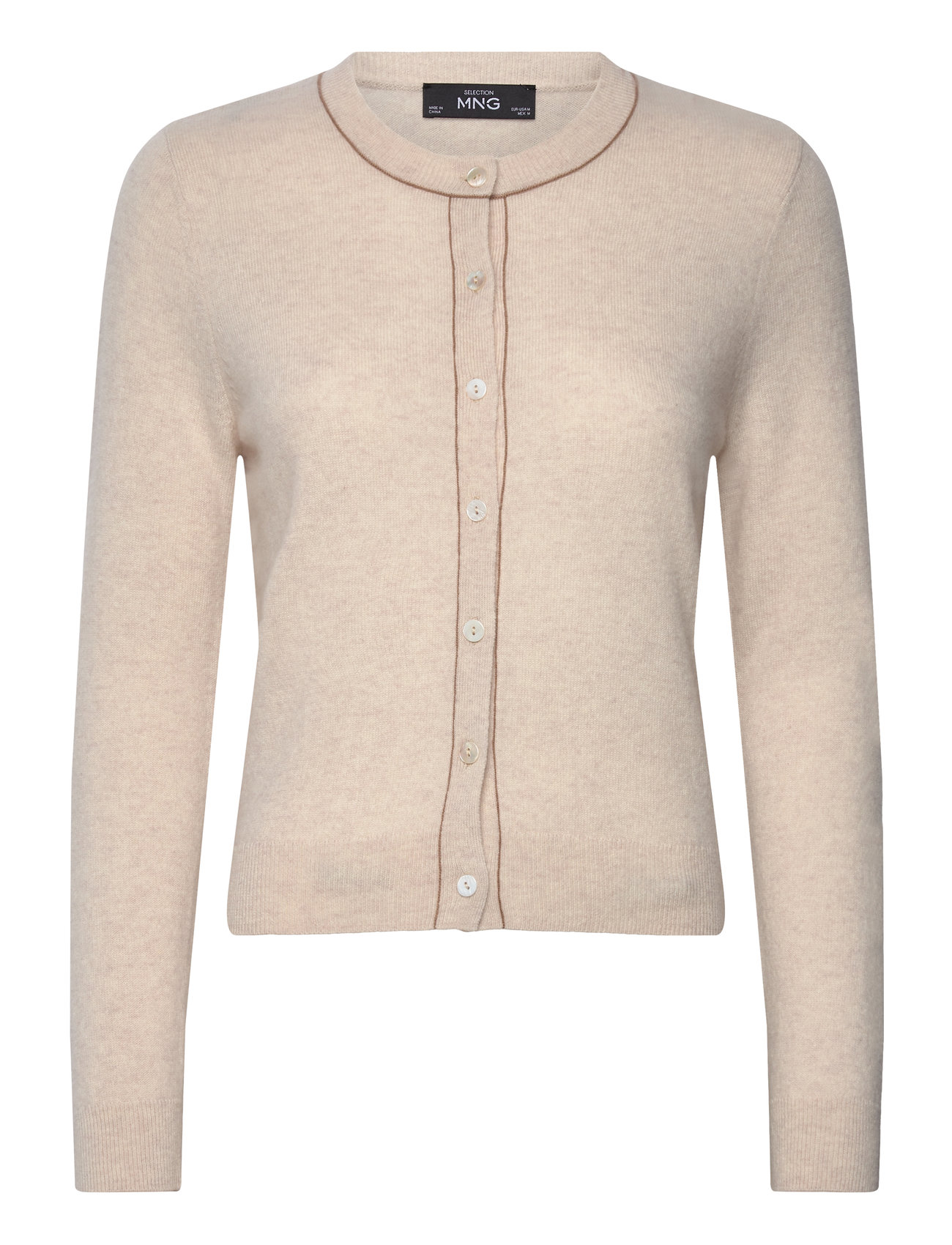 Mango 100% Wool Cardigan With Decorative Stitching Beige