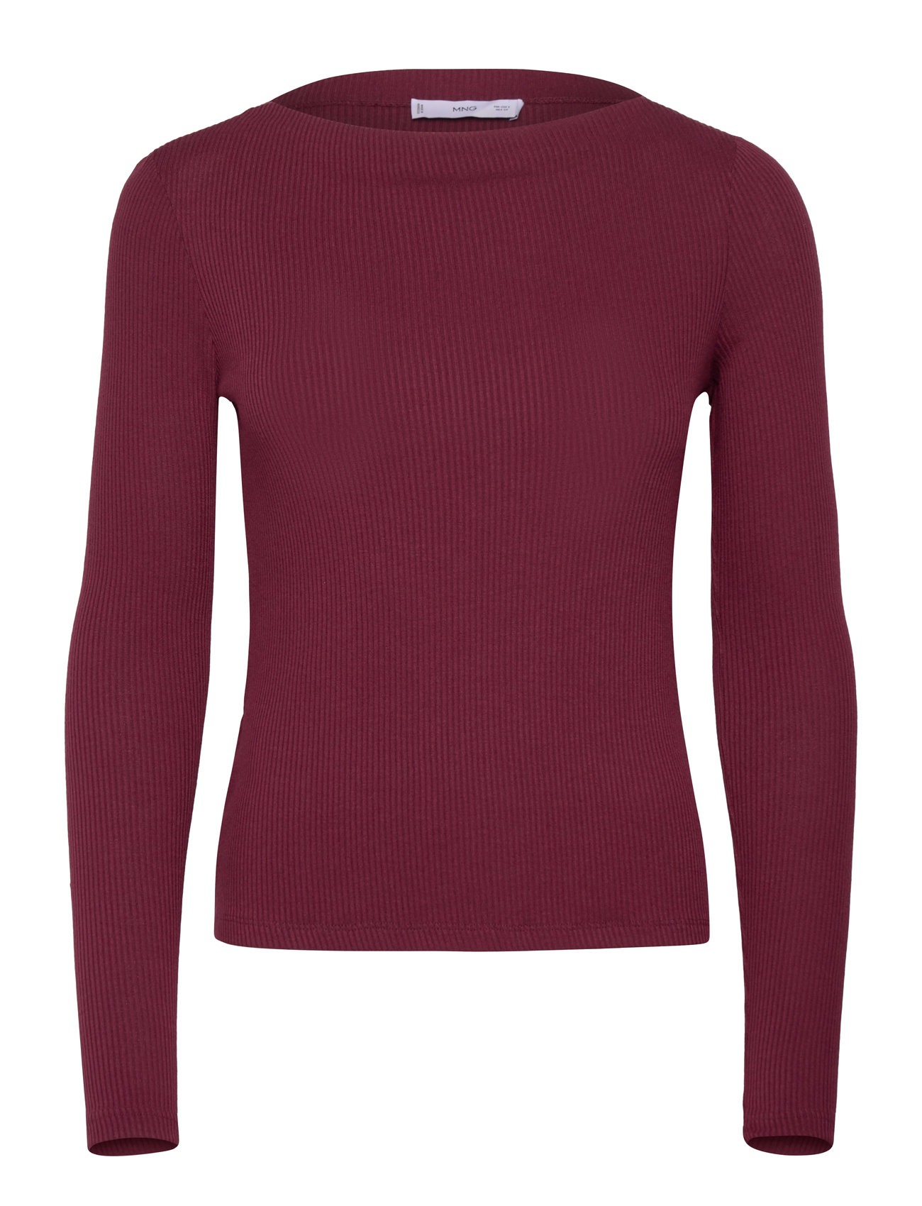 Long-Sleeved Knitted T-Shirt Burgundy Mango