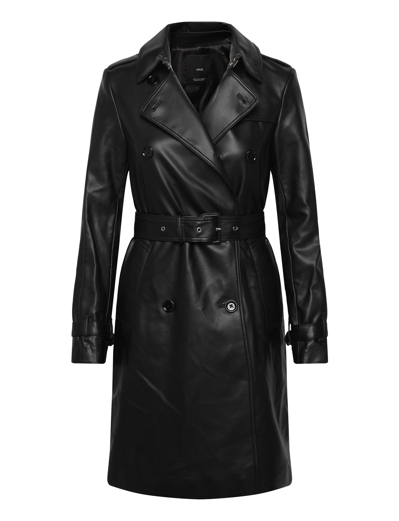 Mango Leather-Effect Trench Coat Svart