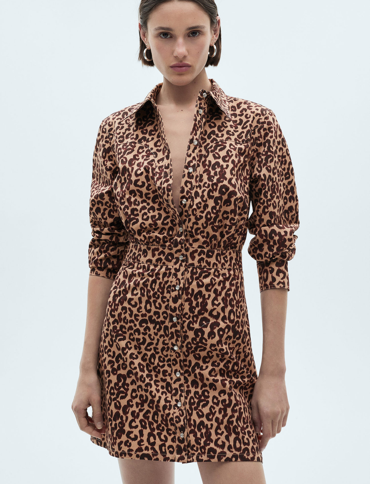 Mango Leopard-Print Shirt Dress, M, Brown, Kjoler > Kort Kjole, Dame
