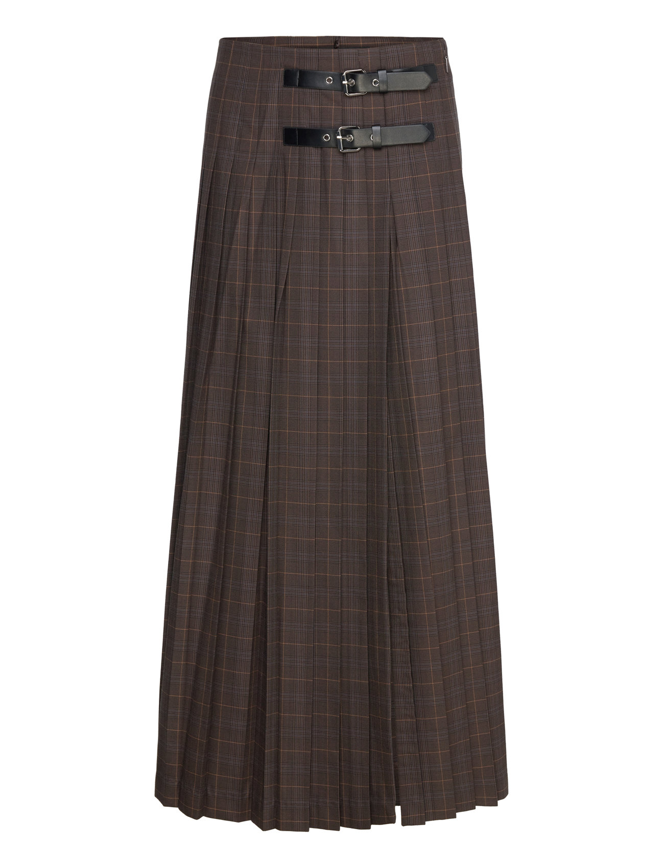 Mango Pleated Check Skirt Brun