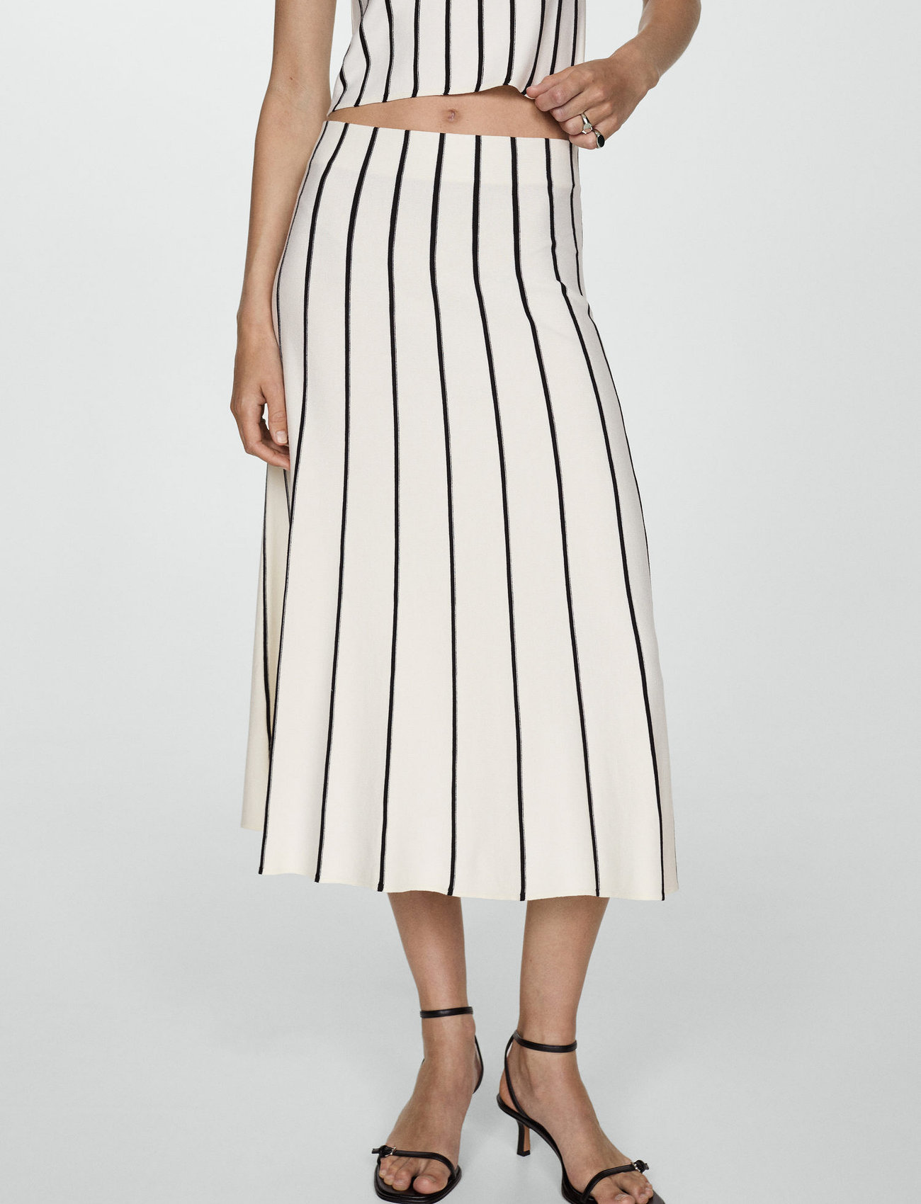 Mango Striped Knitted Skirt, S, White, Nederdele > Maxi Nederdele, Dame
