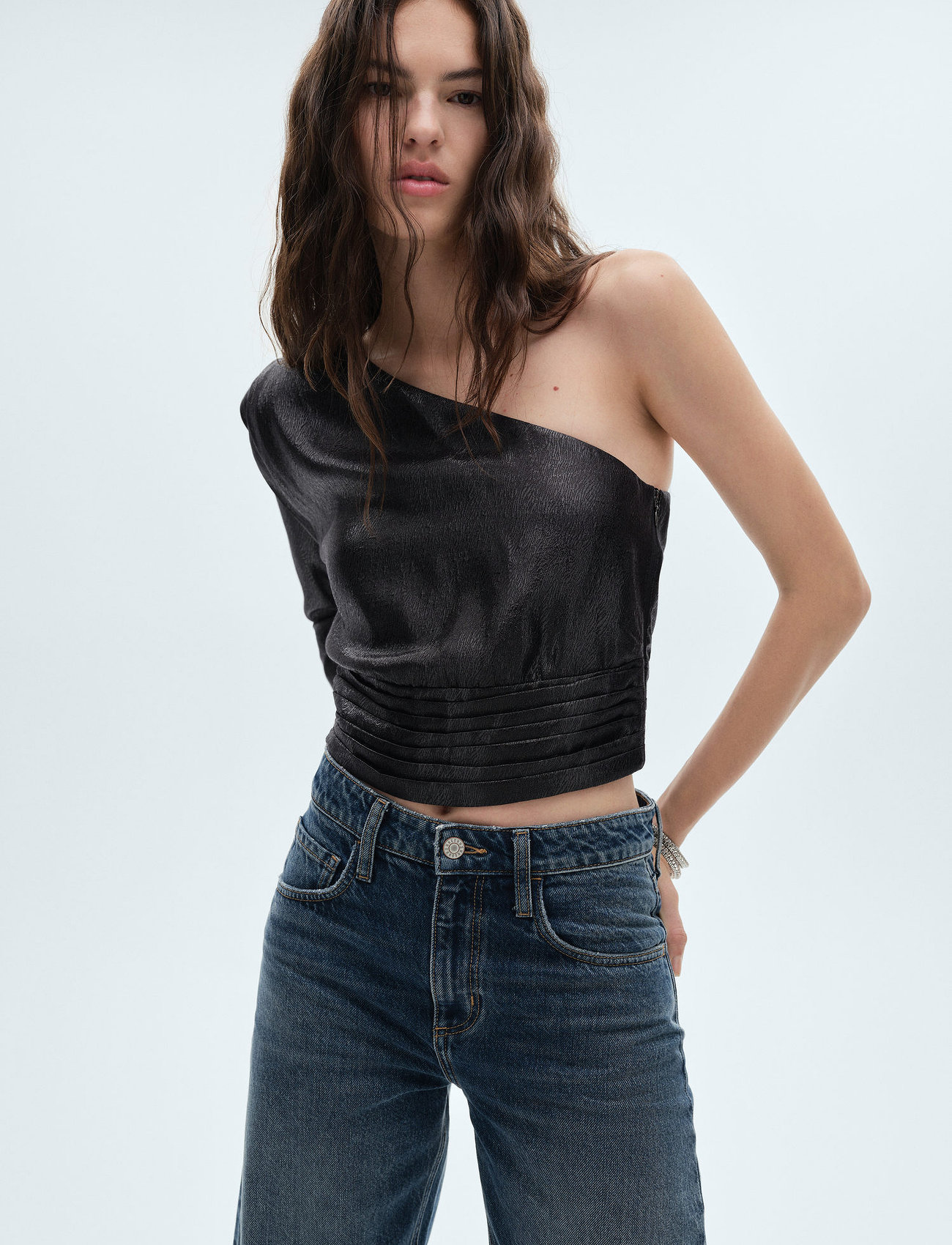 Mango Asymmetrical Puff Sleeve Blouse, L, Black, Bluser > Langærmede, Dame