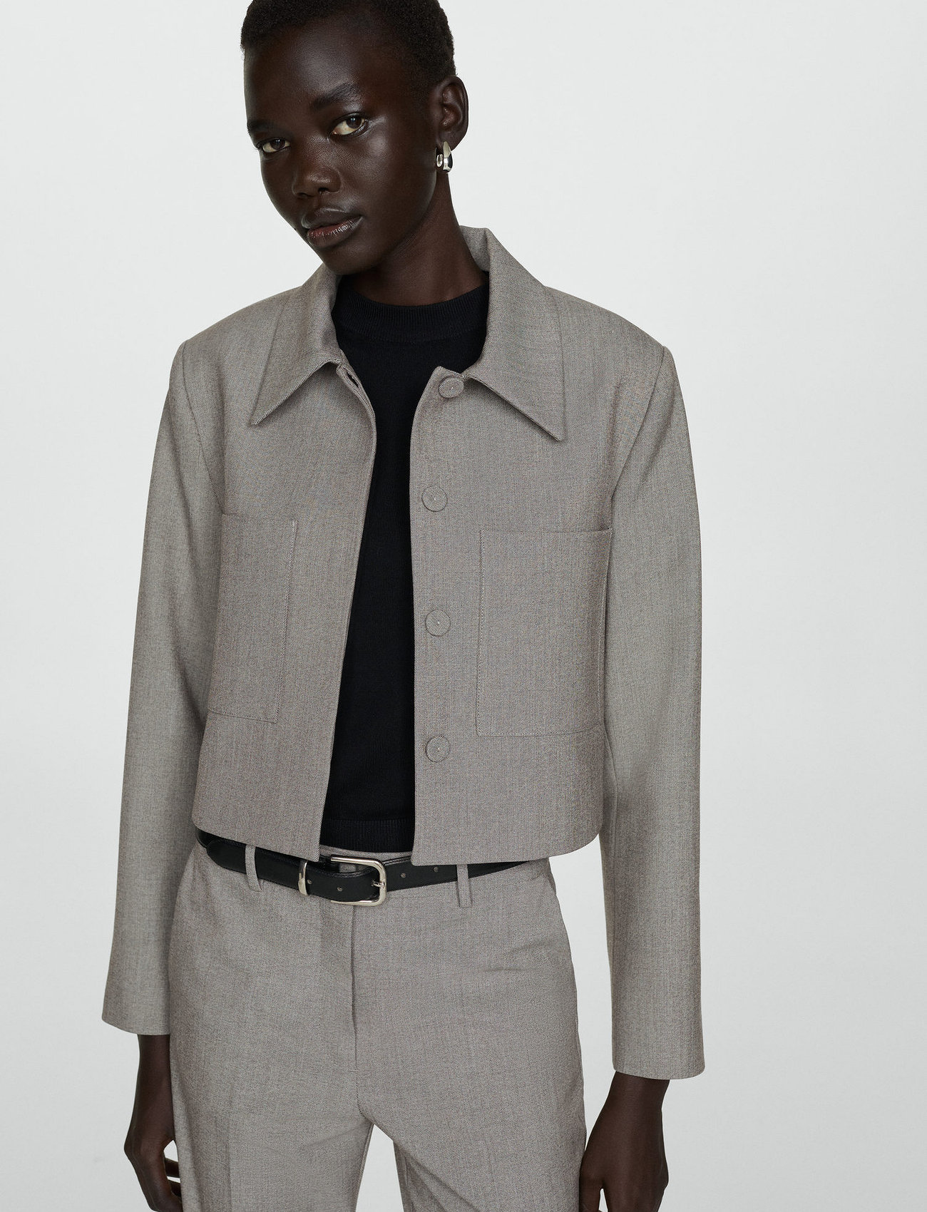 Mango Cropped Jacket With Pockets, XS, Grey, Blazere > Cropped Blazere, Dame