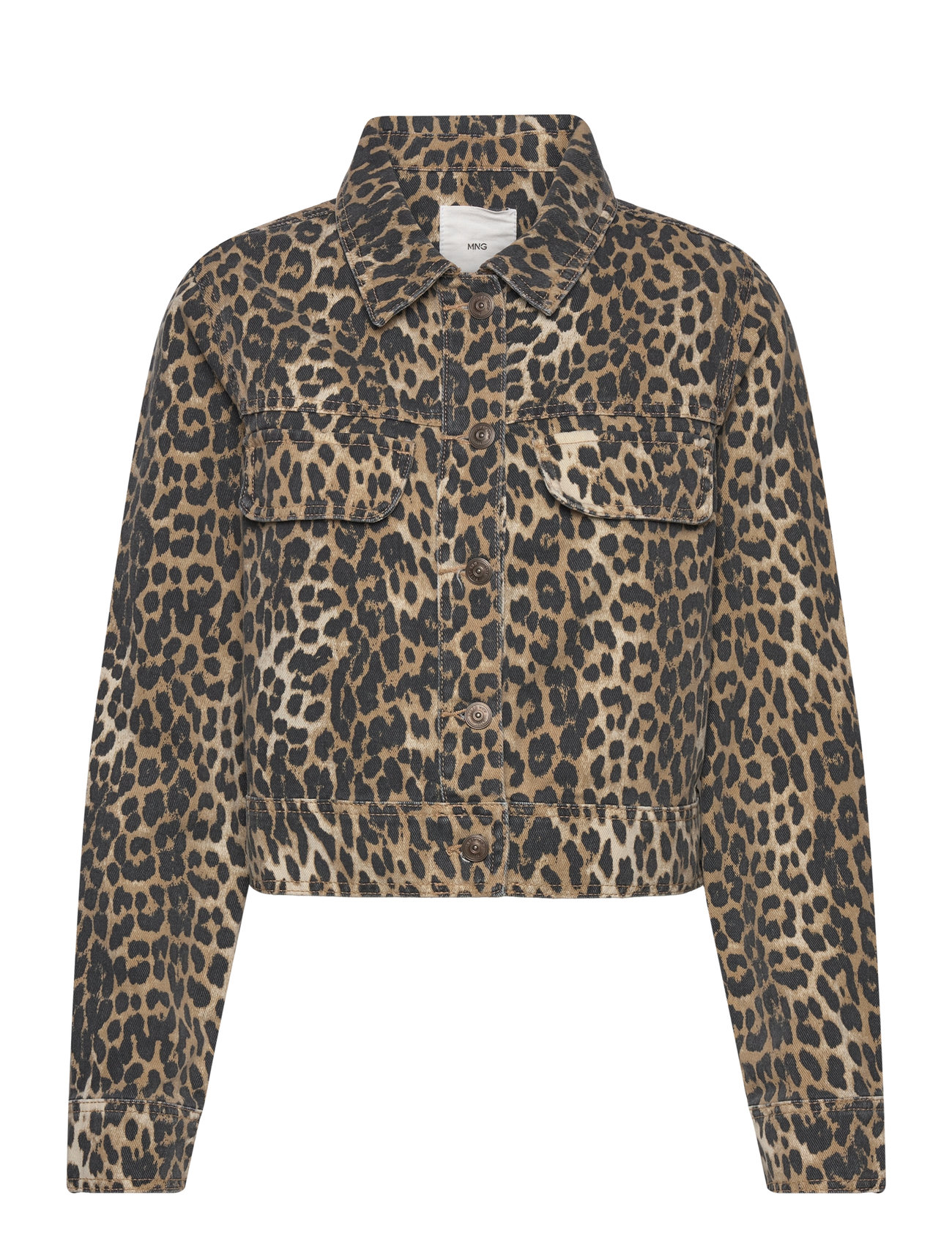 Mango Leopard-Print Denim Jacket Brun