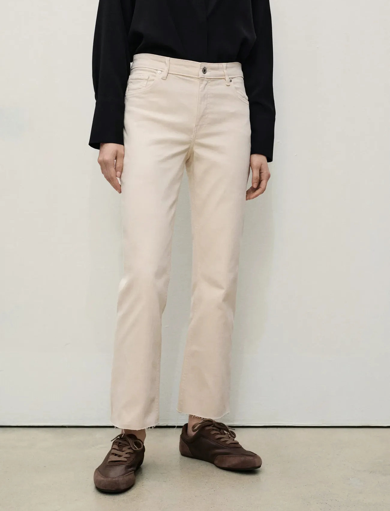 Mango Sienna Flared Cropped Jeans, 36, Beige, Jeans > Flares, Dame