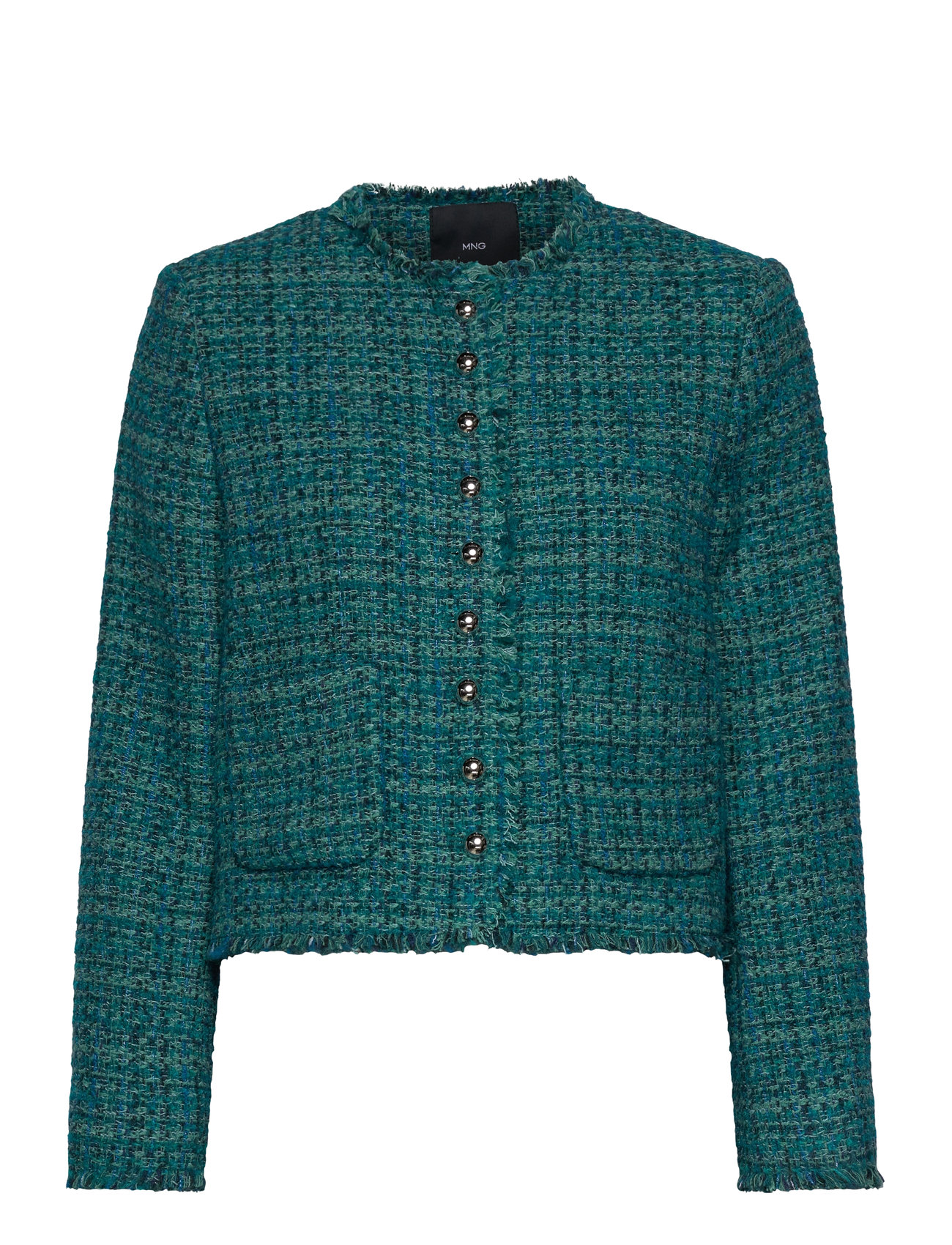 Mango Pocket Tweed Jacket Blå