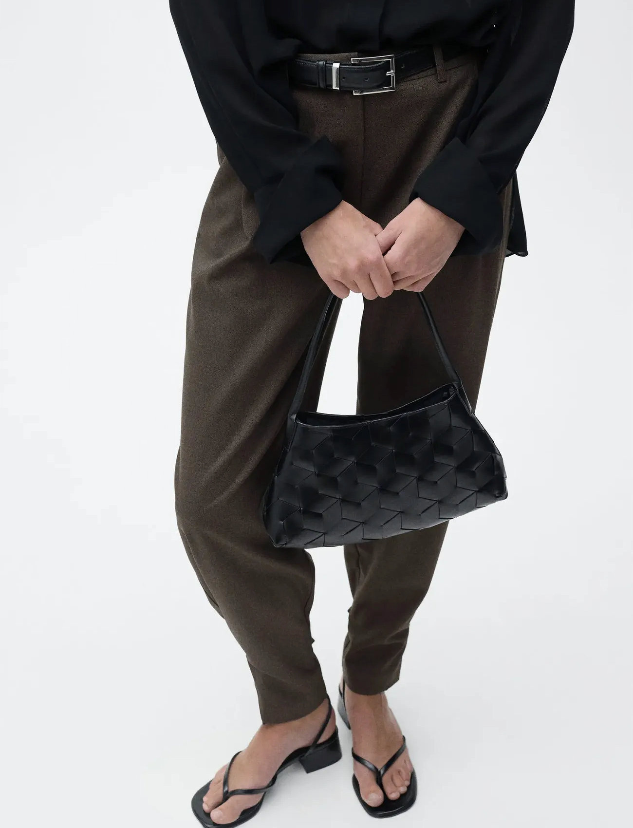 Mango Buttoned-Hem Wide Leg Trousers, 36, Brown, Bukser > Jakkesætsbukser, Dame