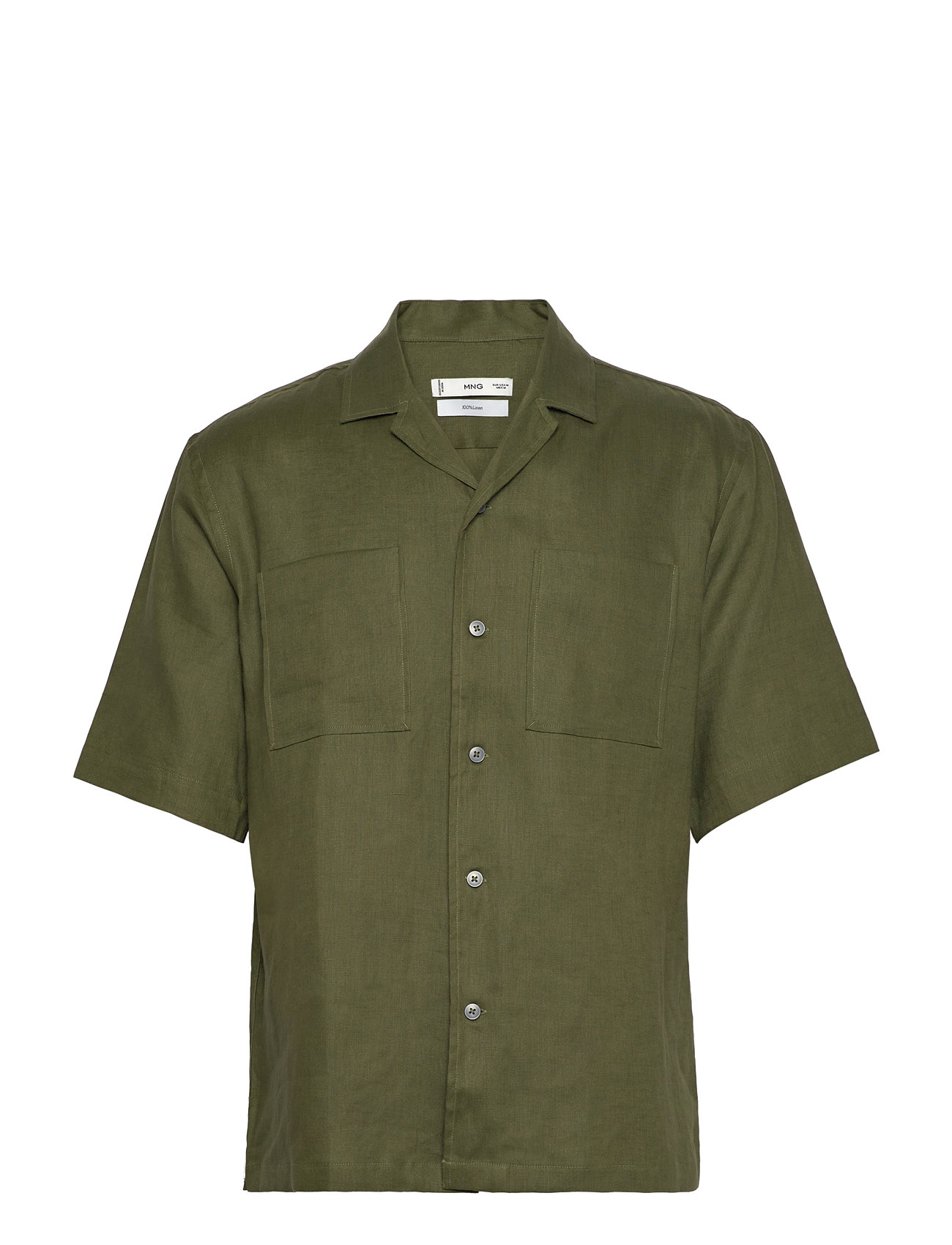 100% Linen Bowling-Collar Shirt Green Mango