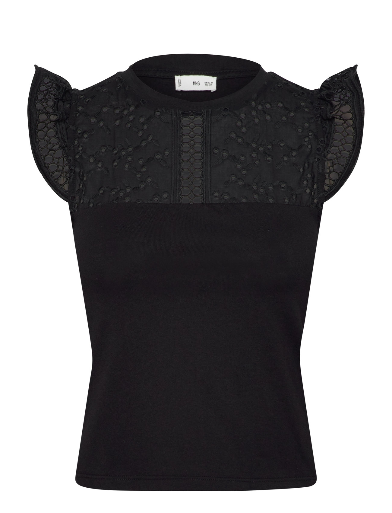 MANGO Openwork Neckline Baumwolle Oberteil Schwarz - S - Damen