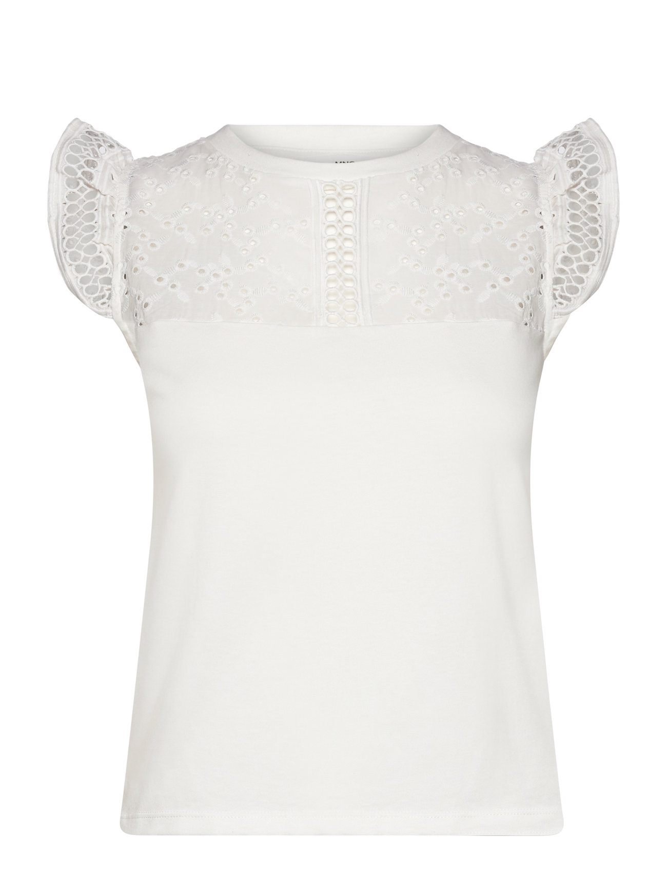 MANGO Openwork Neckline Baumwolle Oberteil Weiß - XS - Damen