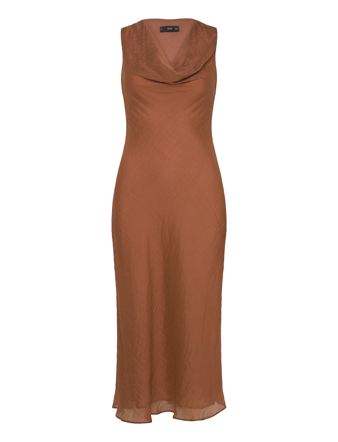 Draped-Neck Lyocell Dress Knelang Kjole Brown Mango