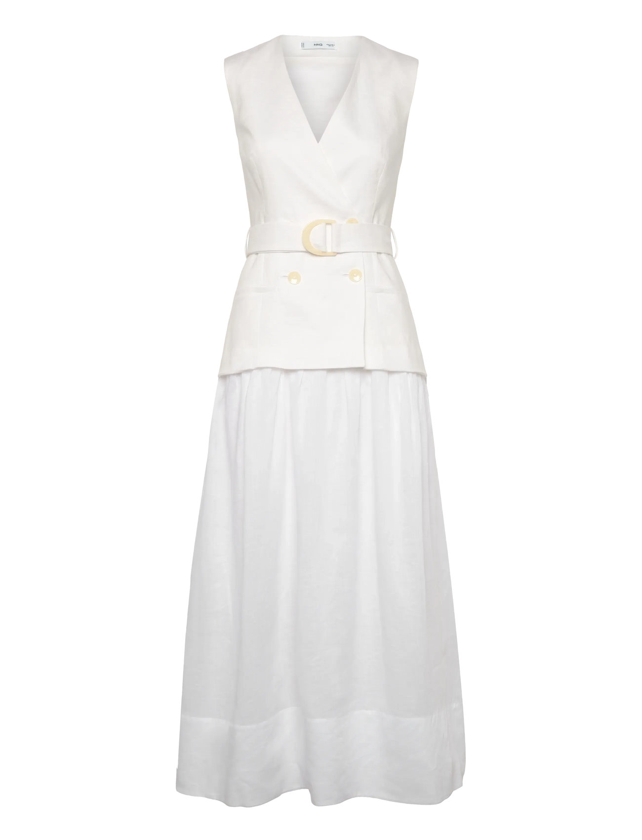 MANGO Linen Und Ramie Kleid With Gürtel Weiß - XS - Damen