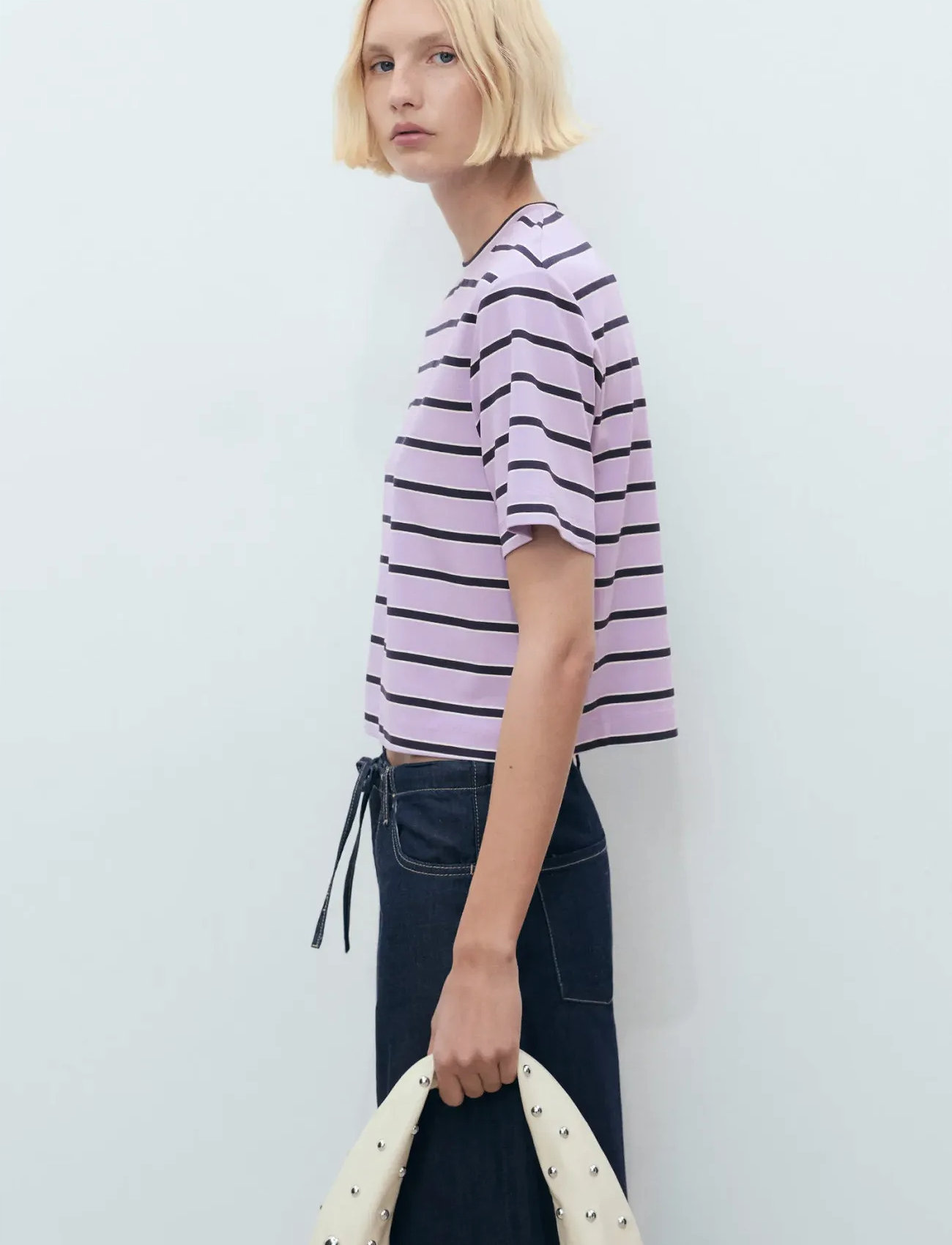 Mango Striped Oversized T-Shirt, XS, Purple, T-Shirts & Toppe > Kortærmede, Dame