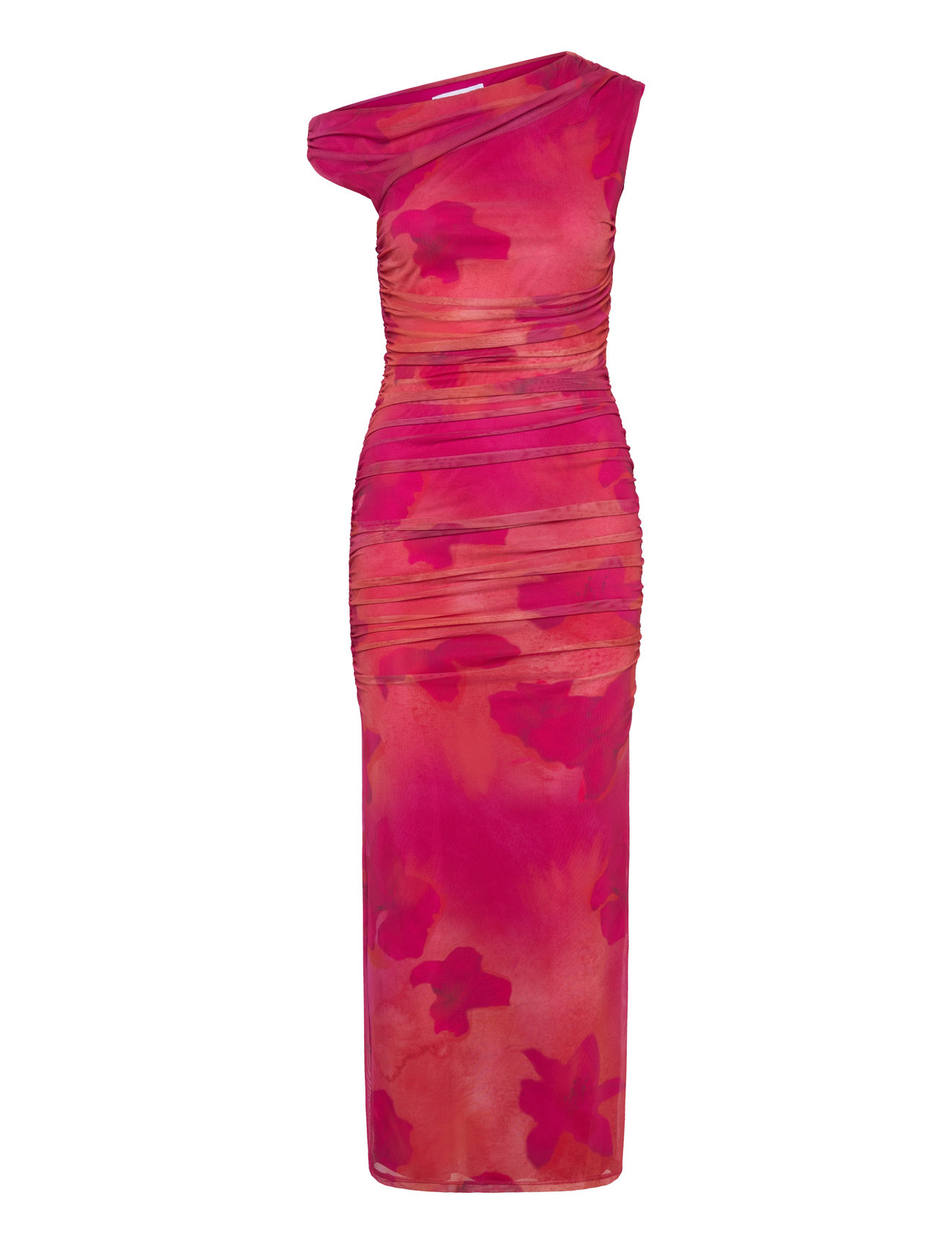 Floral Midi-Dress With Asymmetrical Neckline Knelang Kjole Pink Mango