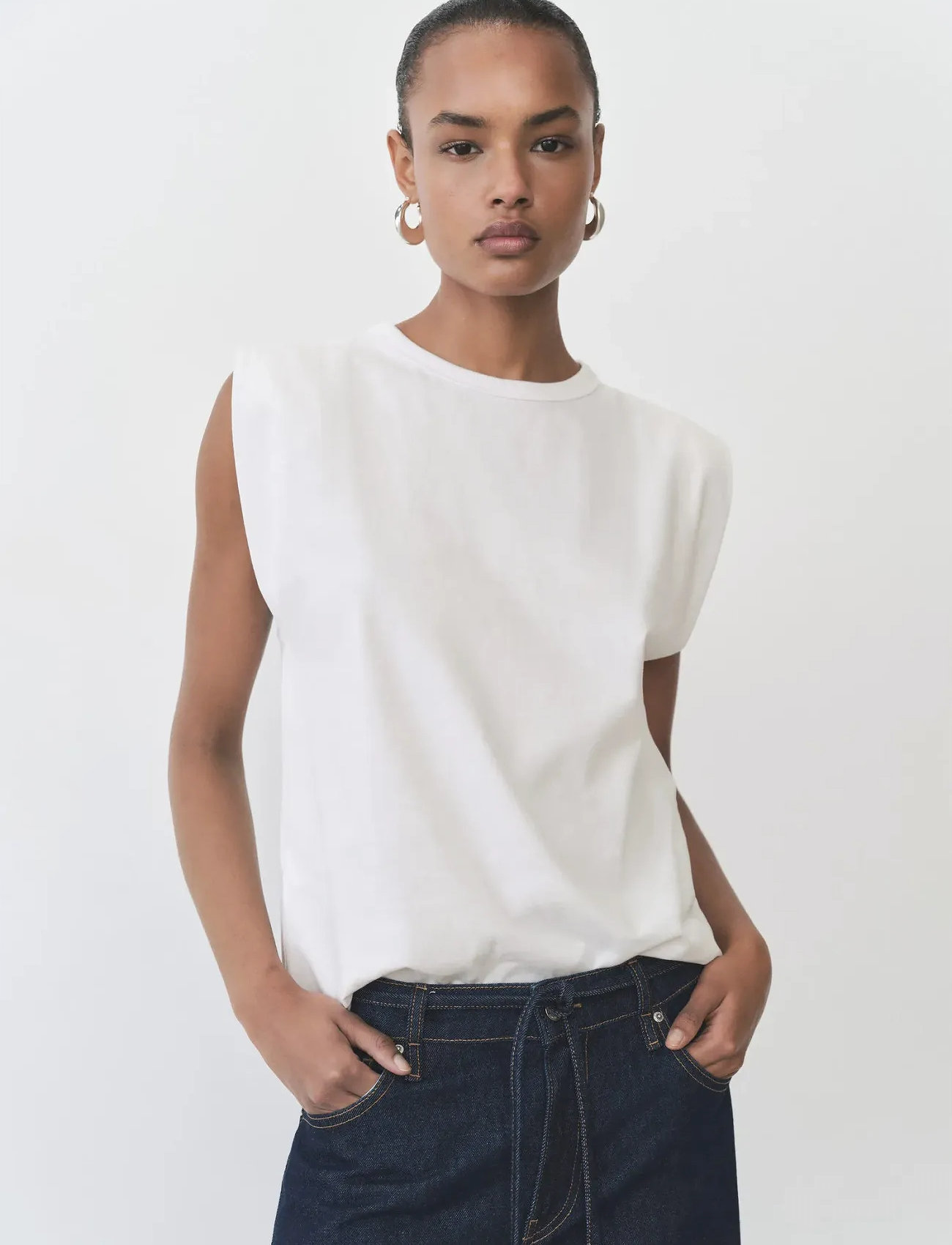 Mango Short-Sleeved Cotton T-Shirt, S, White, T-Shirts & Toppe > Uden Ærmer, Dame