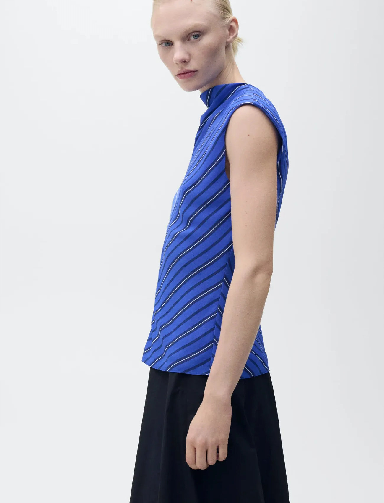 Mango Combined Striped Blouse, L, Blue, Bluser > Uden Ærmer, Dame