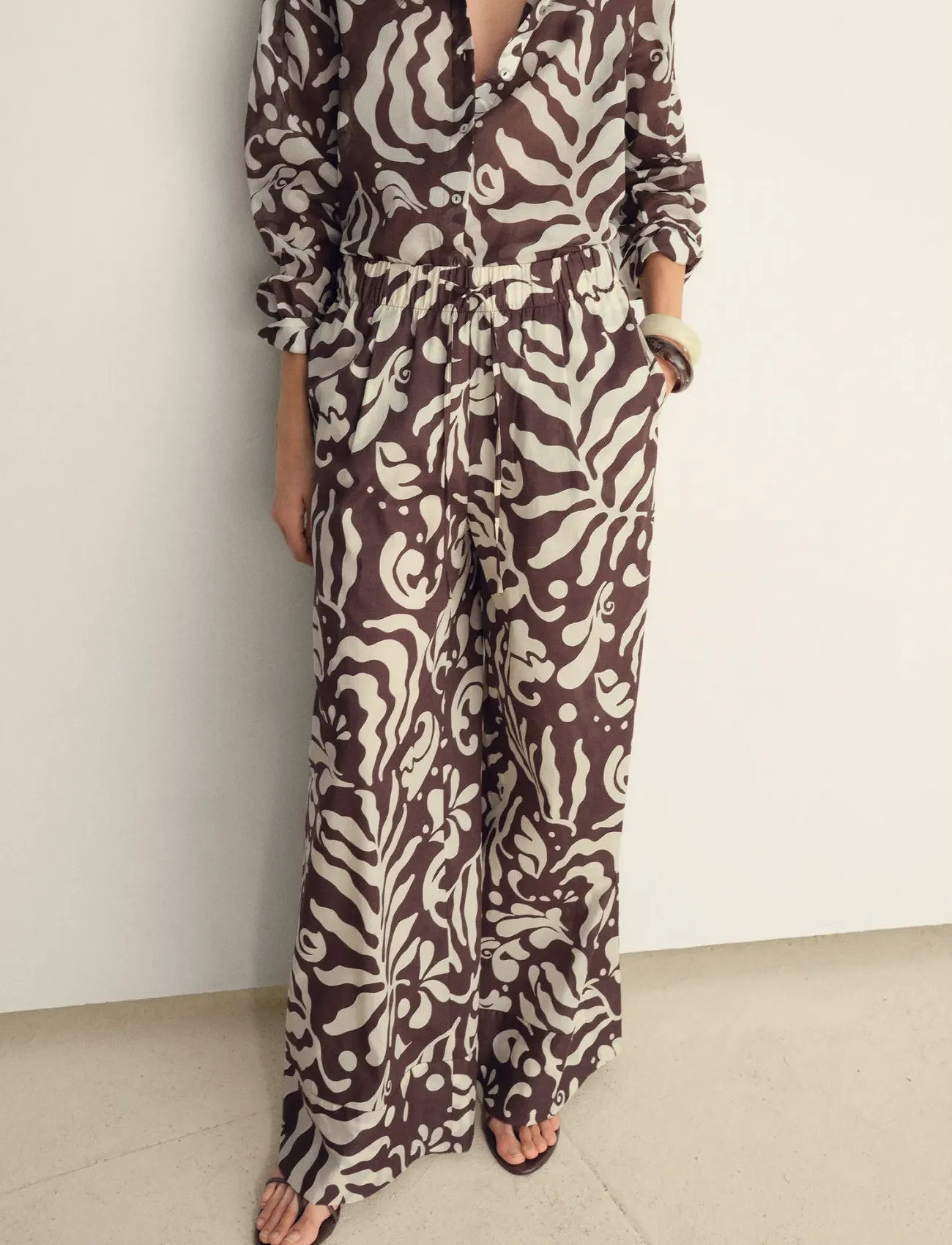 Mango Printed Cotton Trousers, XS, Brown, Bukser > Brede Ben, Dame
