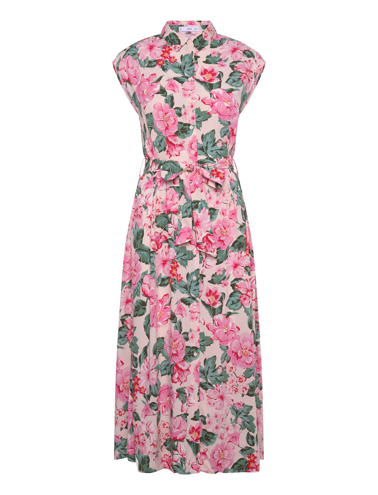 Printed Shirt Dress With Belt Knelang Kjole Pink Mango