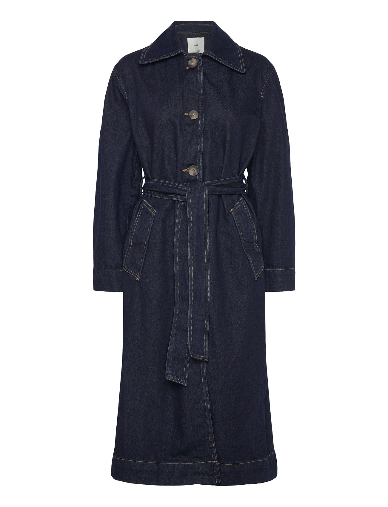 Mango Long Rinse-Wash Denim Trench Coat Blå